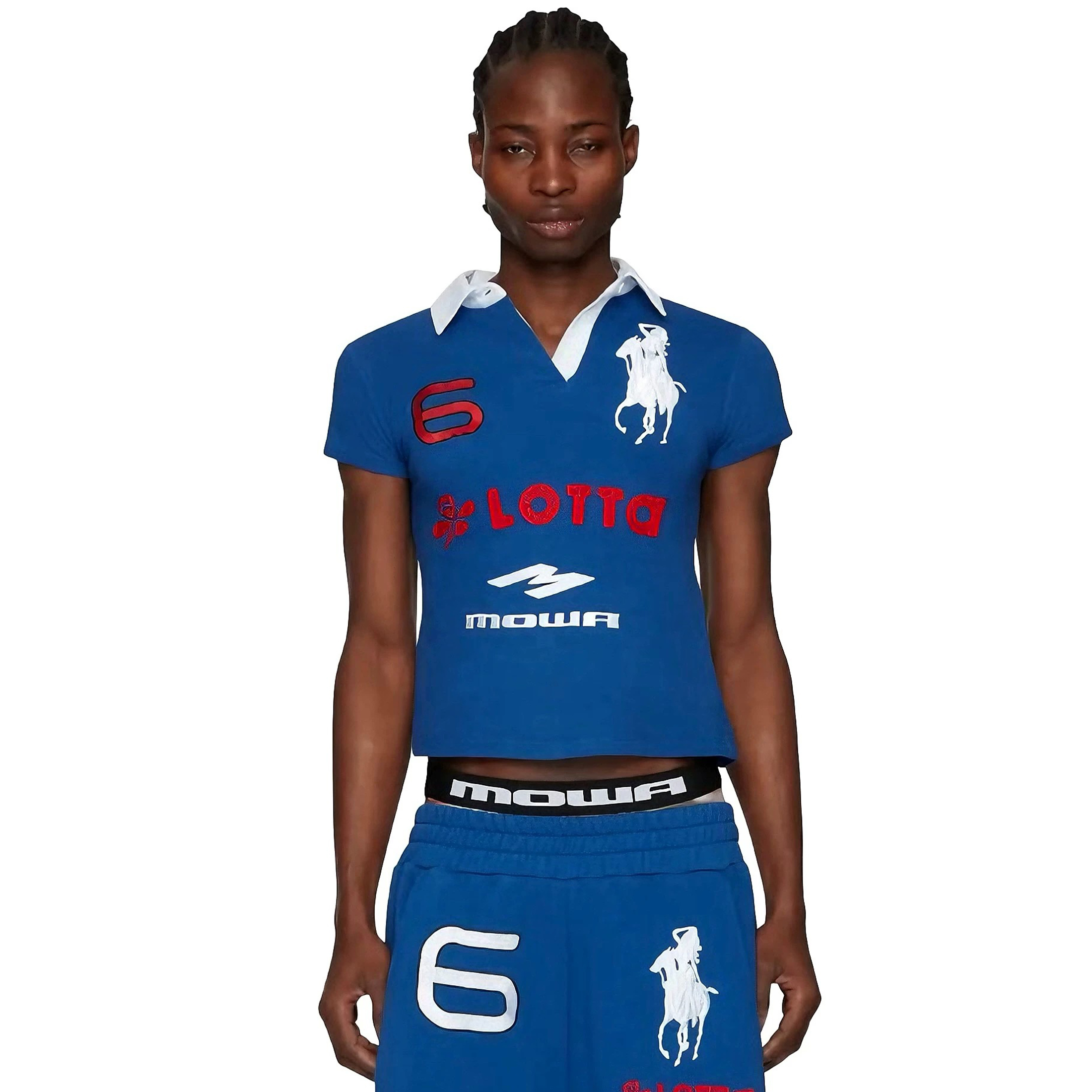 NIGO Mowalola Men's Spring Summer Opium Yvl Style Blue Black Angel War Horse Embroidery Slim Fit Polo Shirt Short Sleeve T-shirt Ngvp #nigo81384