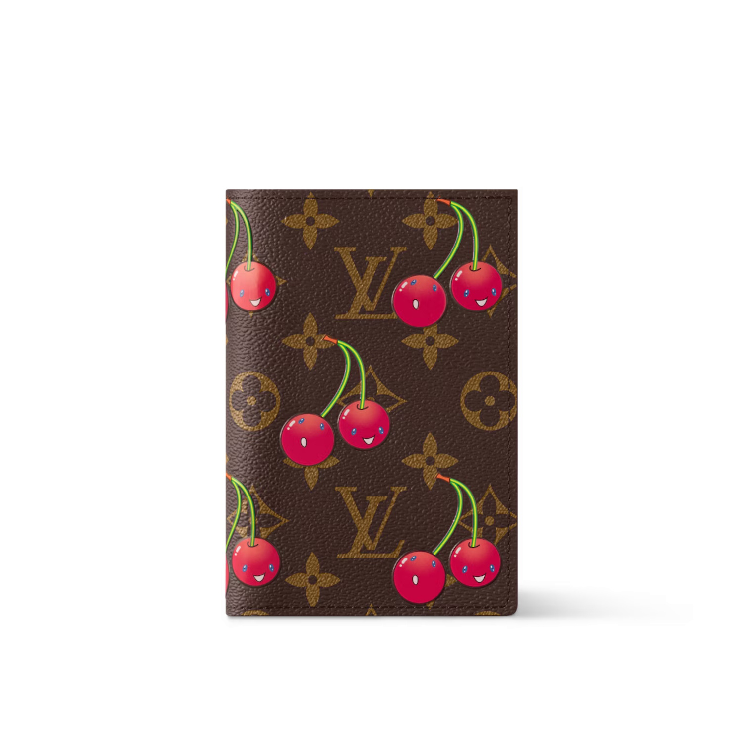 NIGO Louis Vuitton LV x TM Women's Brown Leather Passport Wallet with Cherry Pattern Print Bag Bags #nigo77594