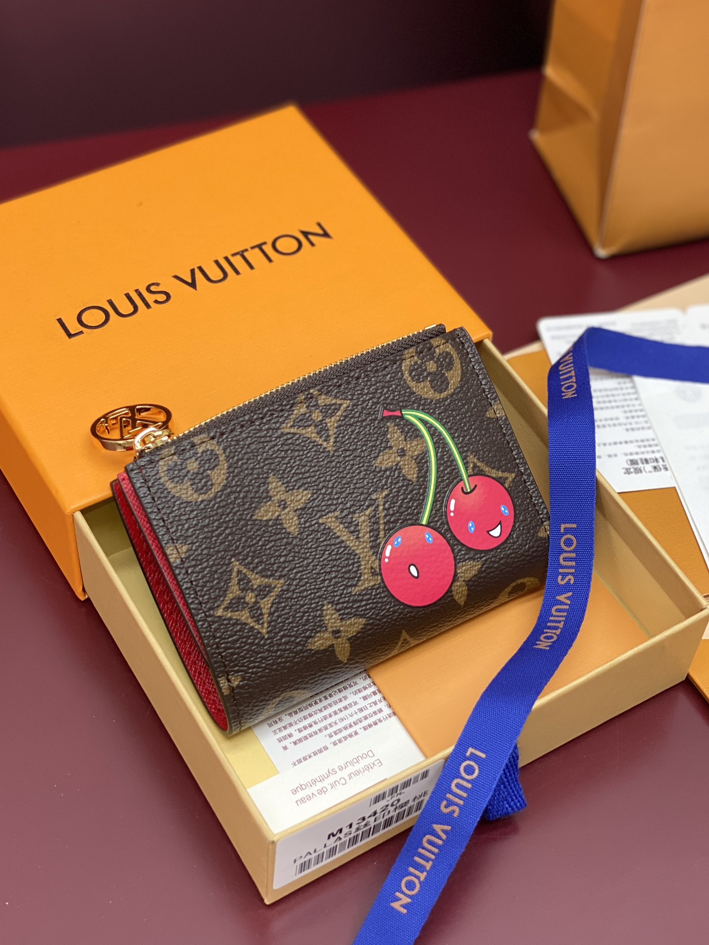 NIGO Louis Vuitton LV x TM LISA Women's Brown Letter Print Cherry Pattern Leather Wallet Bag Bags #nigo77596