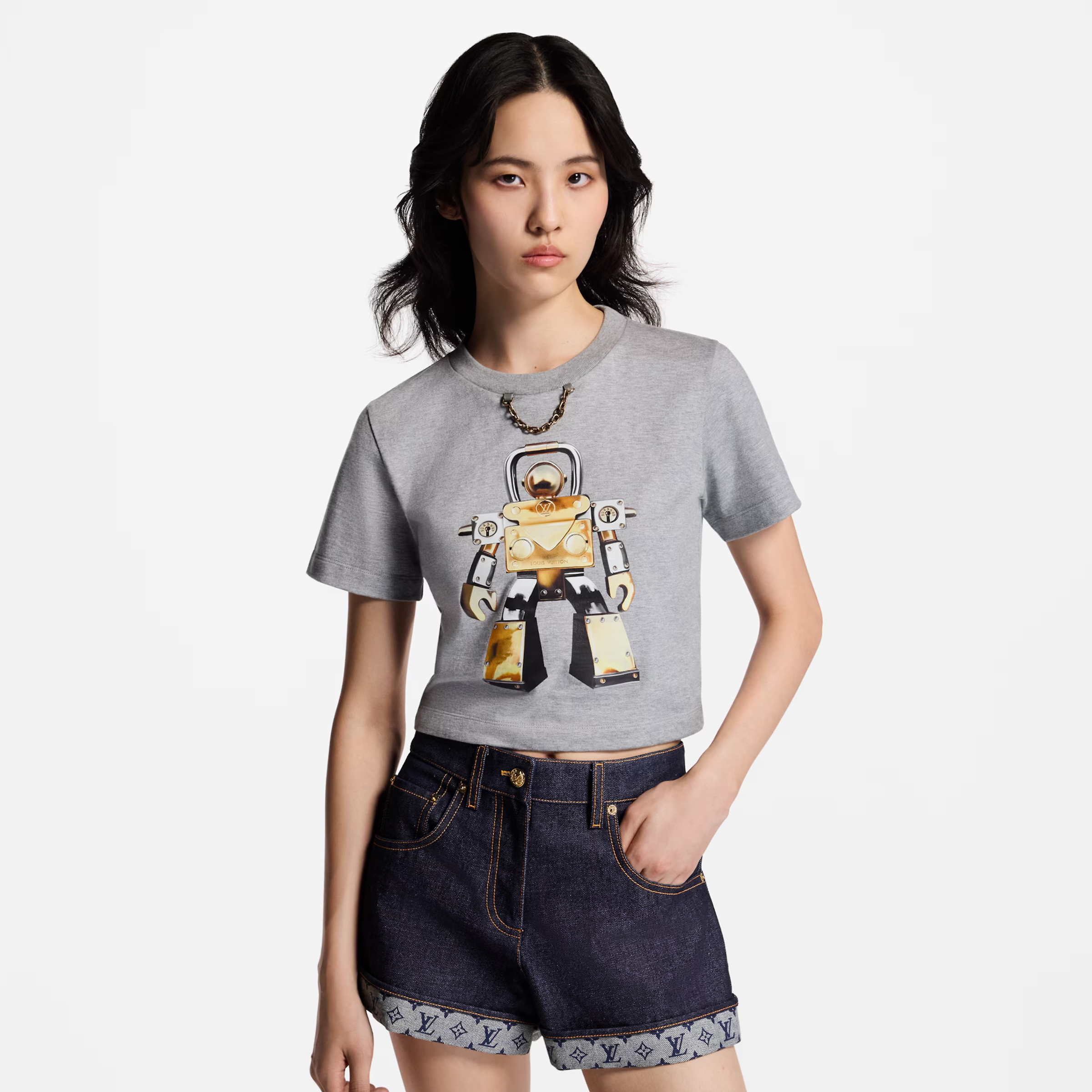 NIGO Louis Vuitton Women's Summer Robot Printed Chain Round Neck Cotton Short Top T-Shirt #nigo77627