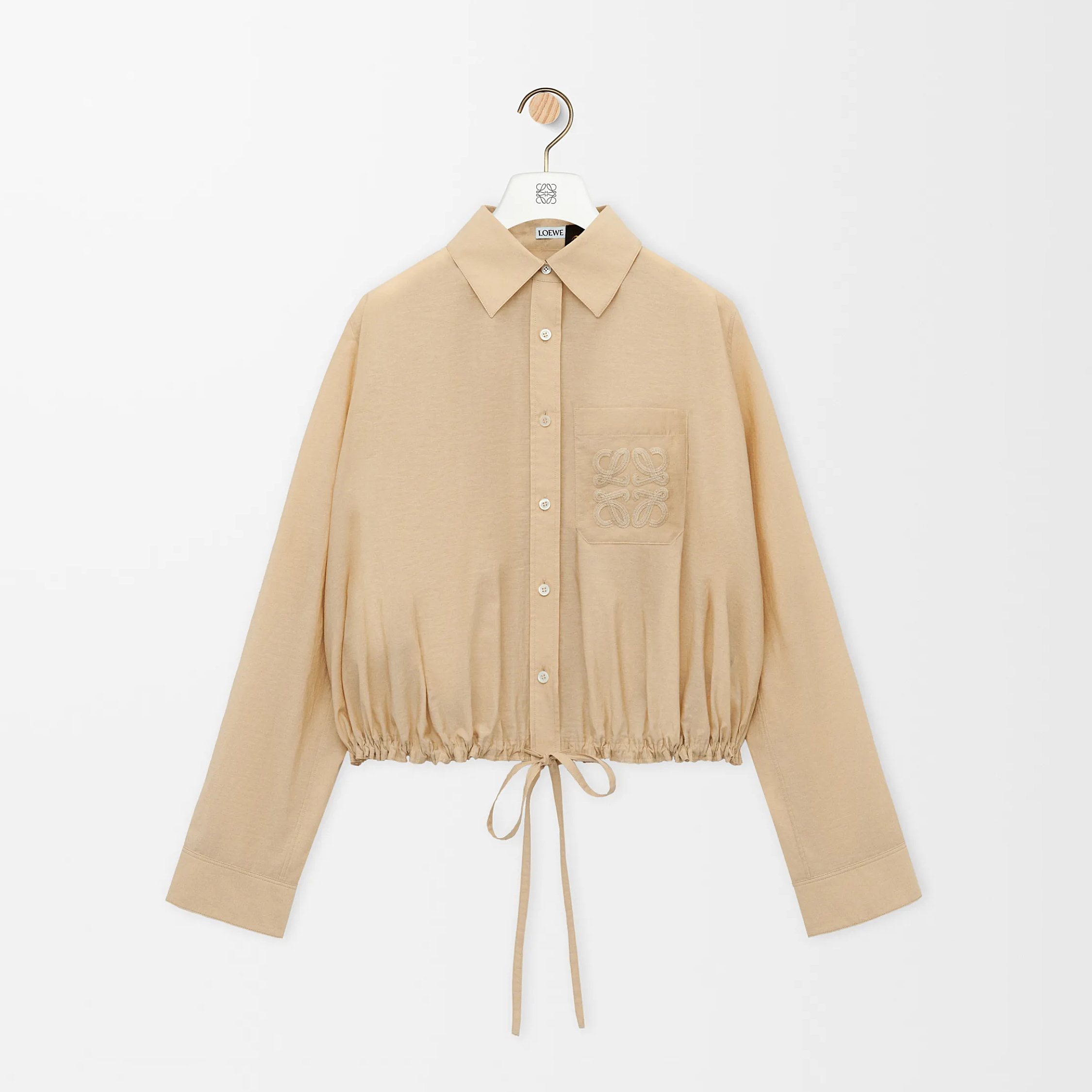NIGO Loewe Women's Spring/Summer Solid Color Embroidered Logo Lightweight Cotton Single-Breasted Loose-Fitting Long-Sleeved Shirt and Casual Stretch Waist Pants Set Suit #nigo77614