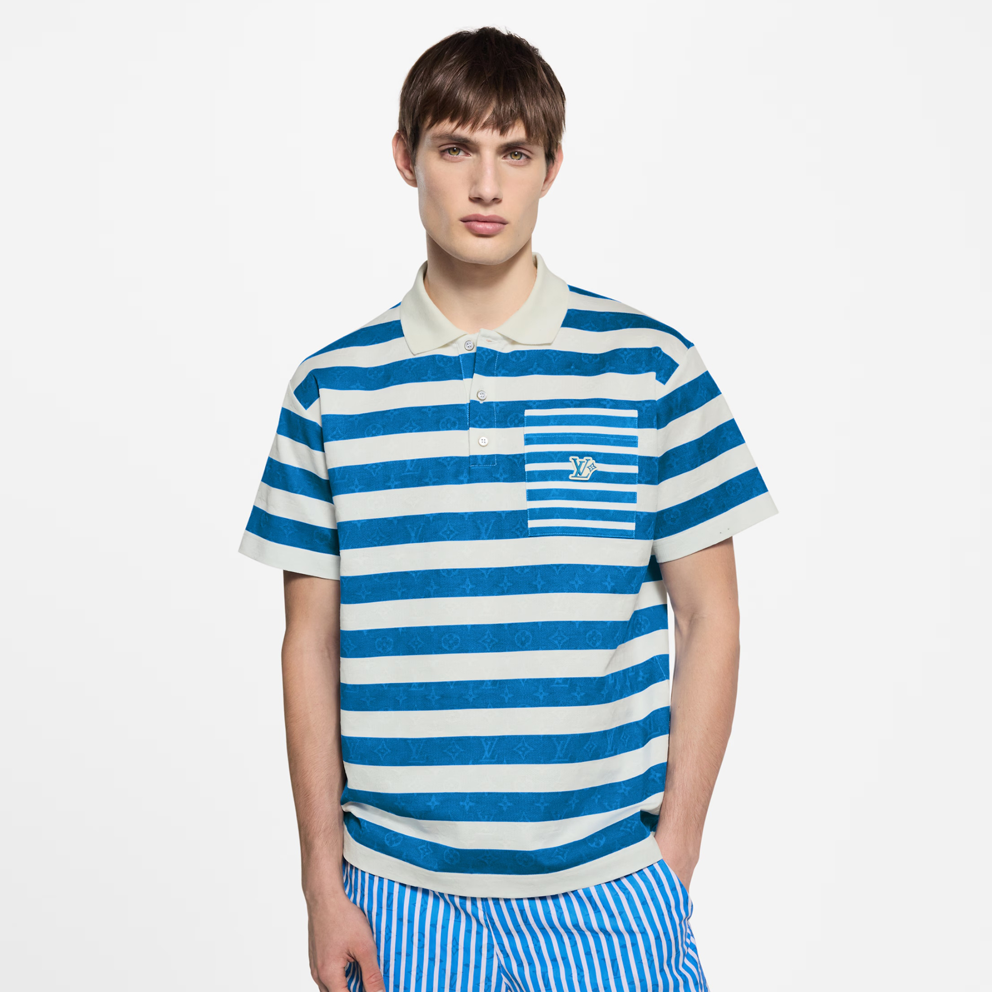 NIGO Louis Vuitton Men's Summer Striped Printed Polo Neck Short Sleeve T-Shirt #nigo77592