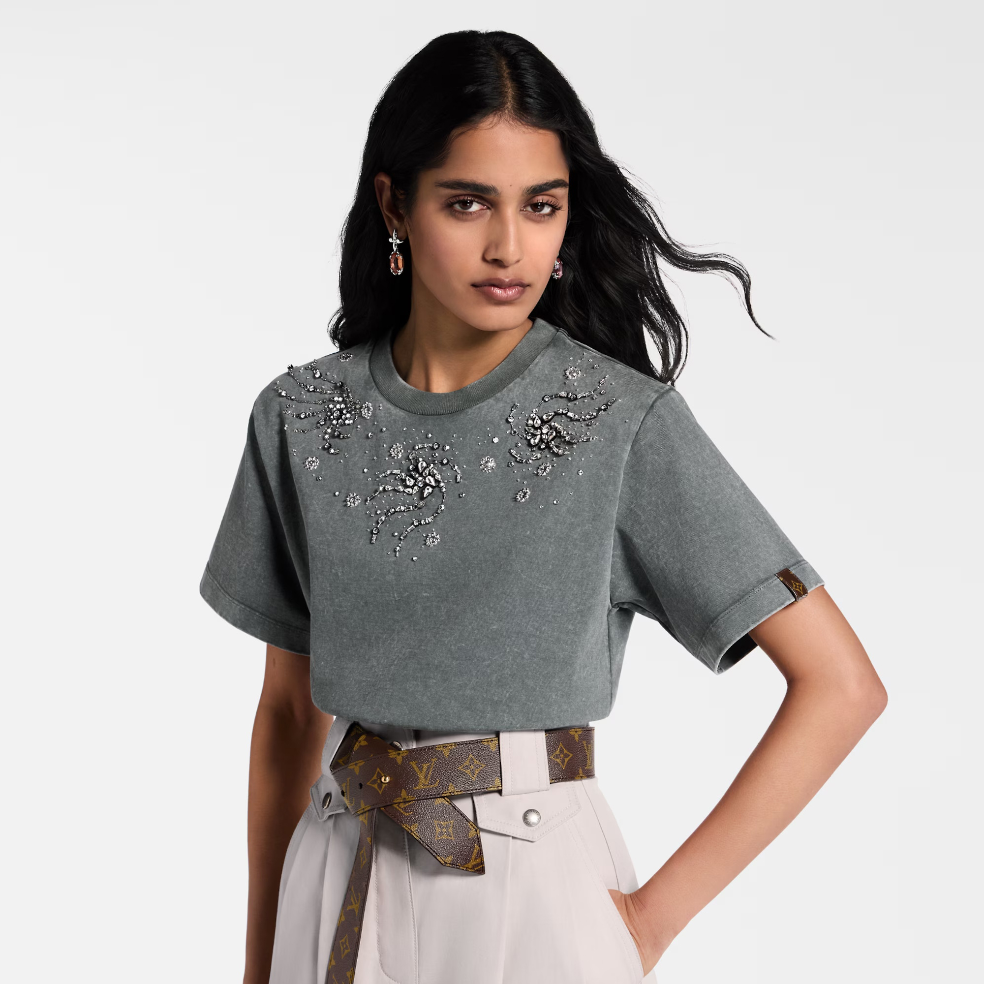 NIGO Louis Vuitton Women's Summer Solid Color Rhinestone Spiral Pattern Round Neck Short Sleeve T-Shirt #nigo77616