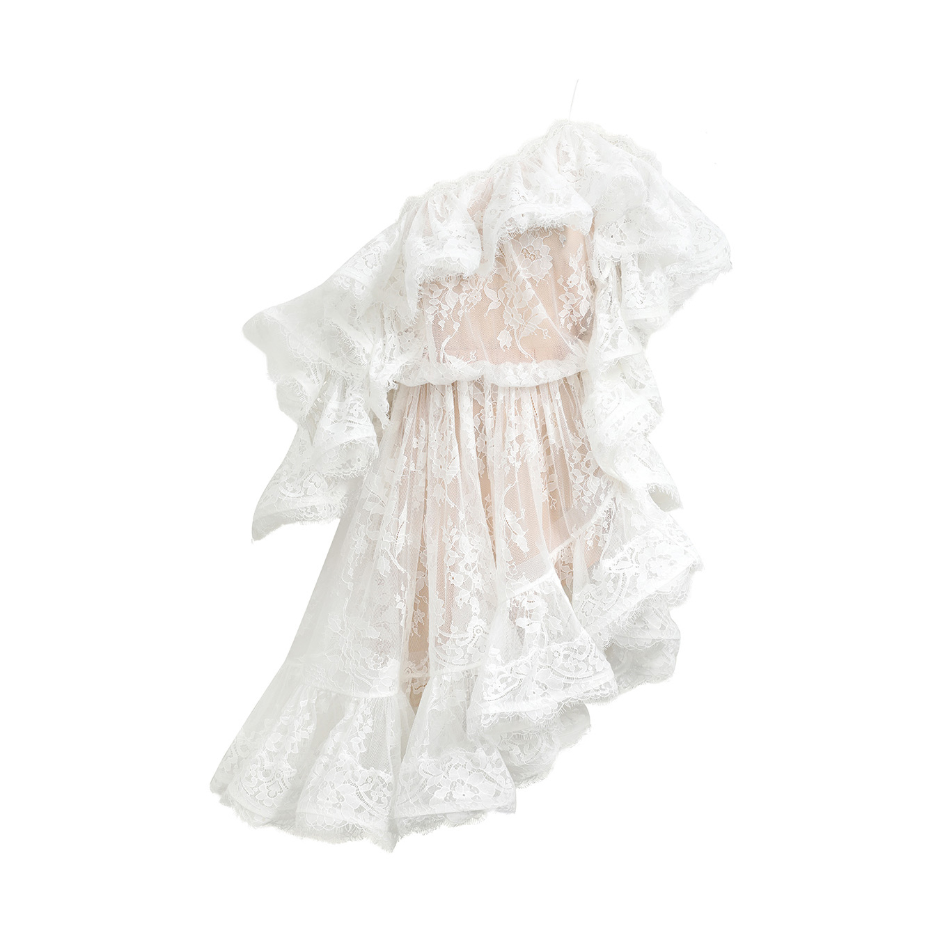 NIGO Zimmermann Women's Summer Solid Color Lace Trim Off-the-Shoulder Strapless Short Dress #nigo77617