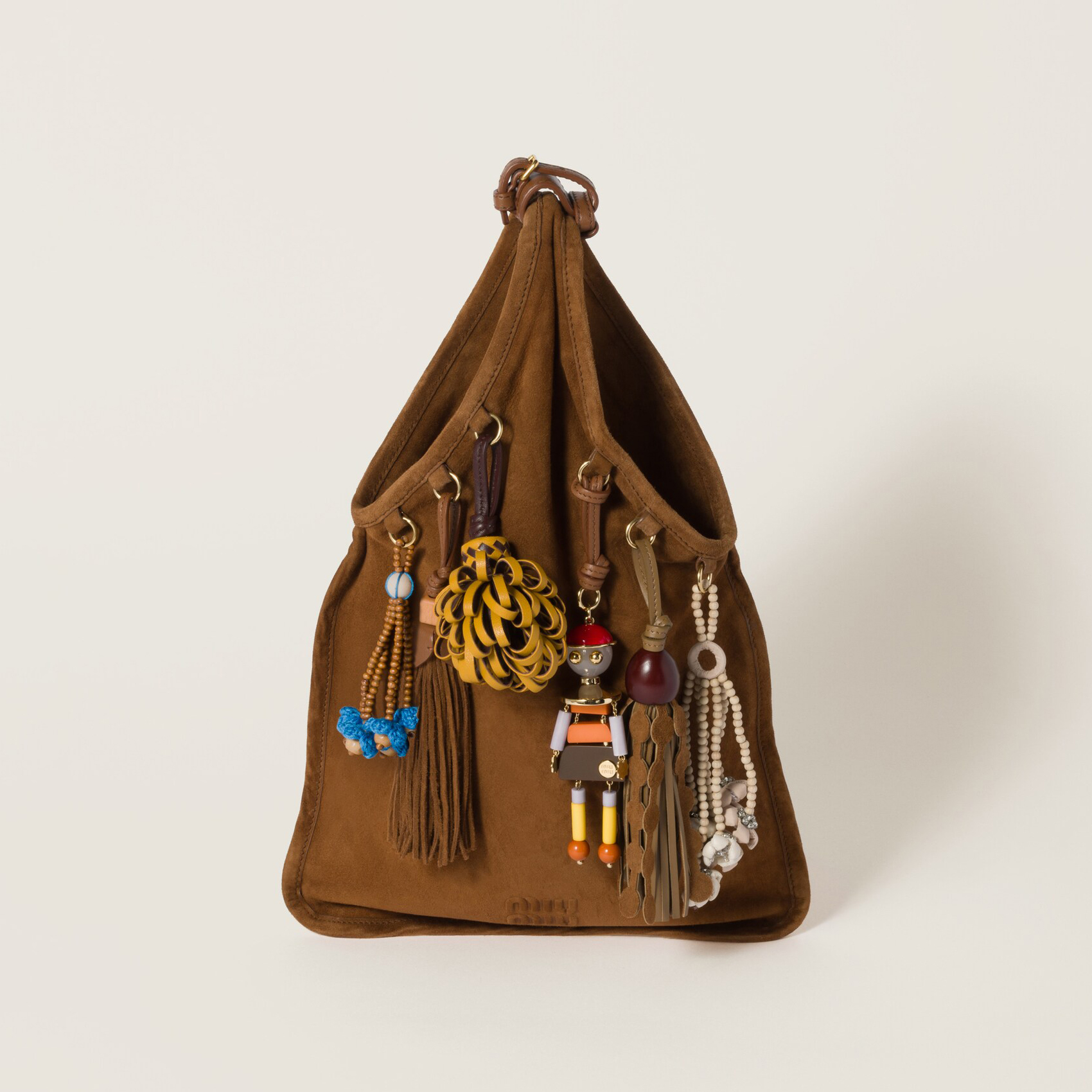 NIGO MiuMiu Women's Solid Color Hanging Decoration Suede Leather Large Handbag Bag Bags #nigo77613