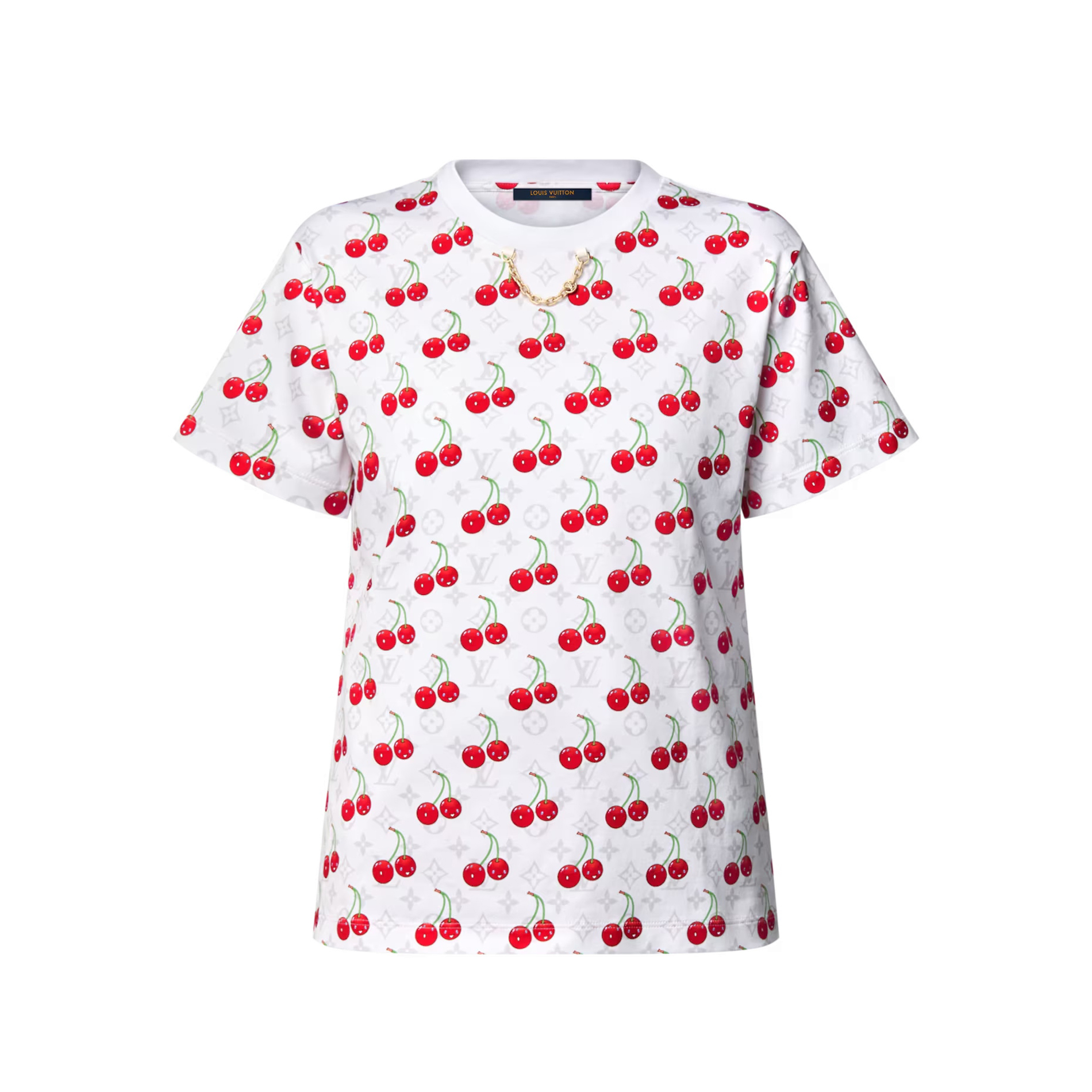 NIGO Louis Vuitton Women's Summer Letter Print Cherry Pattern Round Neck Cotton Short Sleeve T-Shirt #nigo77597