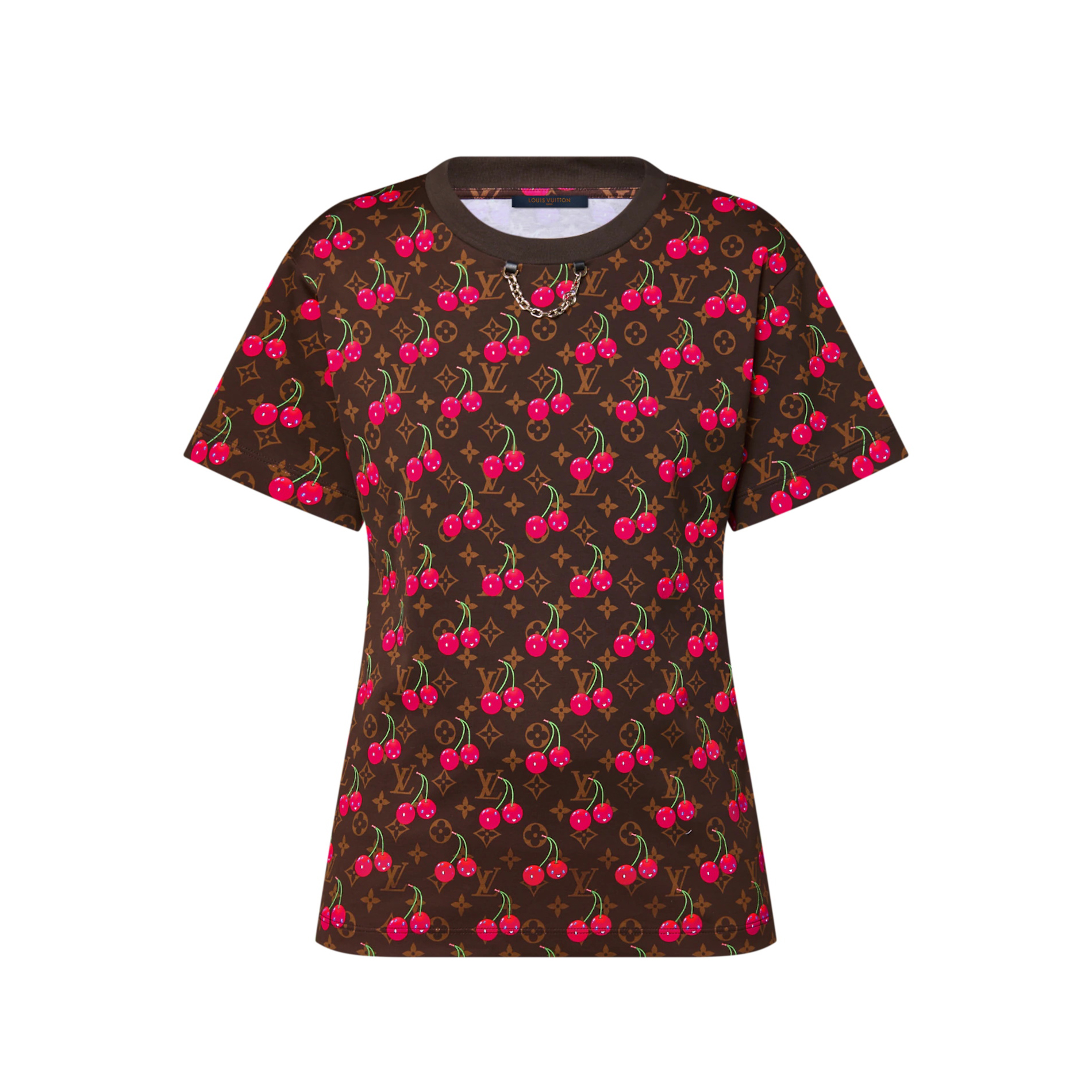 NIGO Louis Vuitton Women's Summer Letter Print Cherry Pattern Round Neck Cotton Short Sleeve T-Shirt #nigo77597