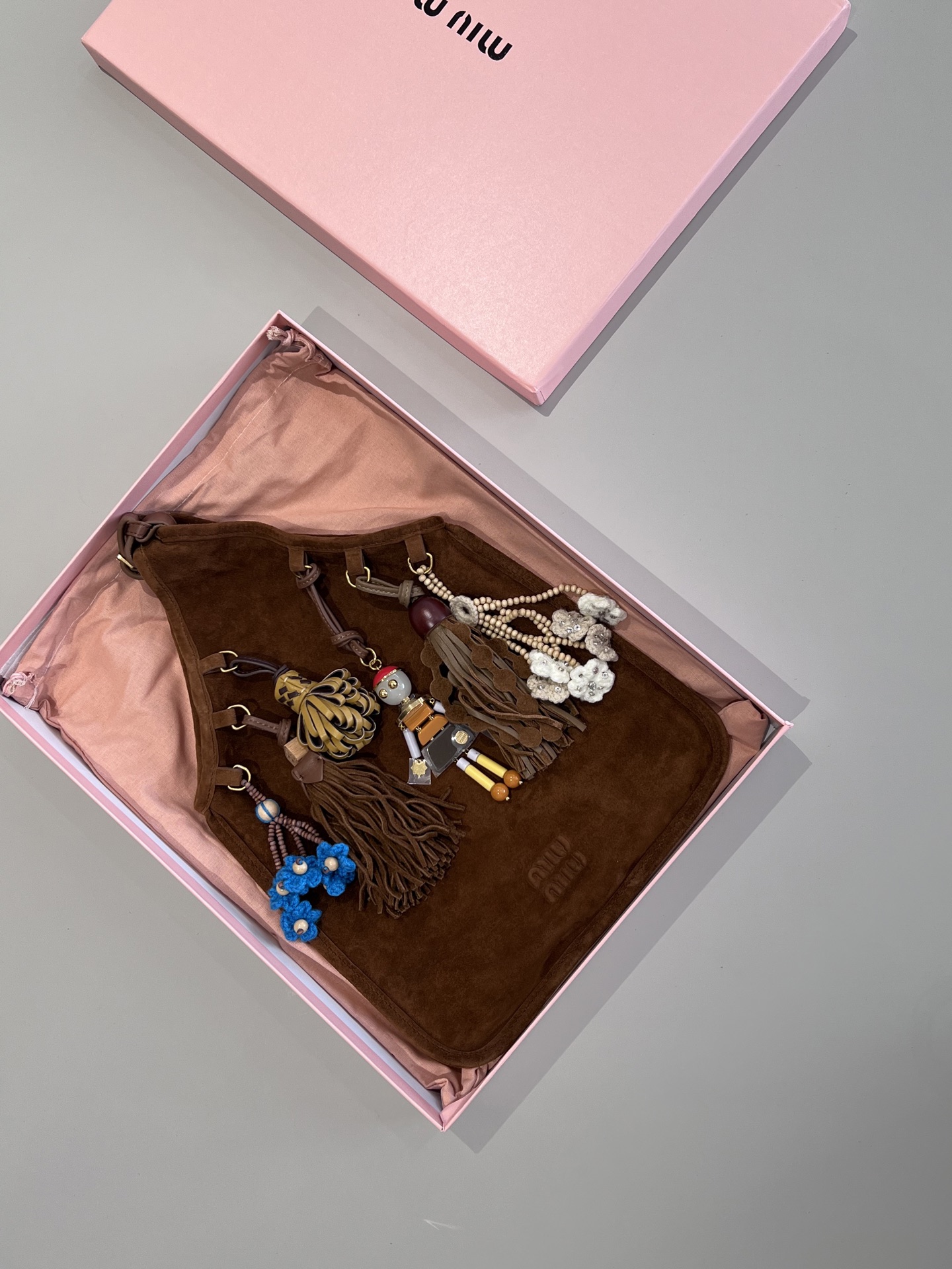 NIGO MiuMiu Women's Solid Color Hanging Decoration Suede Leather Large Handbag Bag Bags #nigo77613