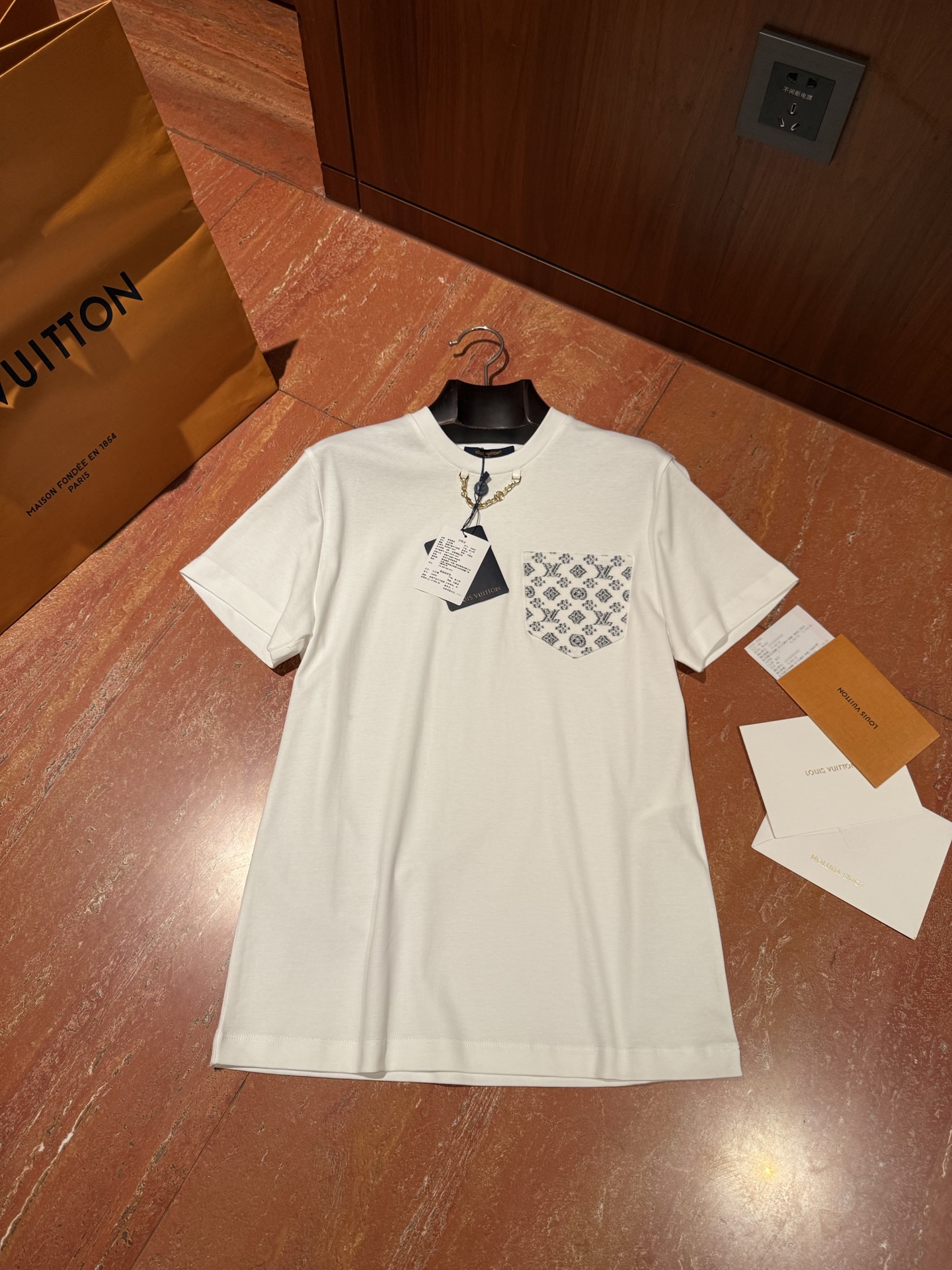 NIGO Louis Vuitton Women's Summer Solid Color Pocket Letter Print Round Neck Cotton Short Sleeve T-Shirt #nigo77593