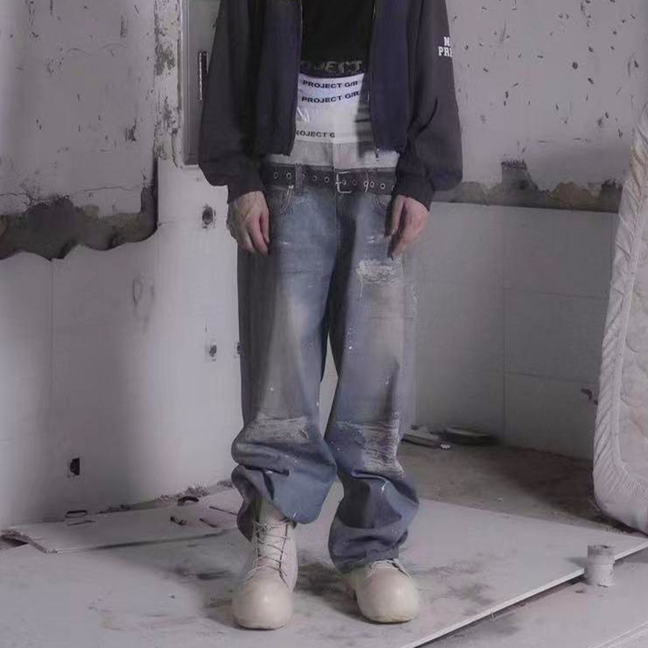 NIGO GRAILZ Project G/R   Men's Printed Denim Pants Old High Street Vintage Jeans Loose Wide Leg Straight Trousers #nigo81387