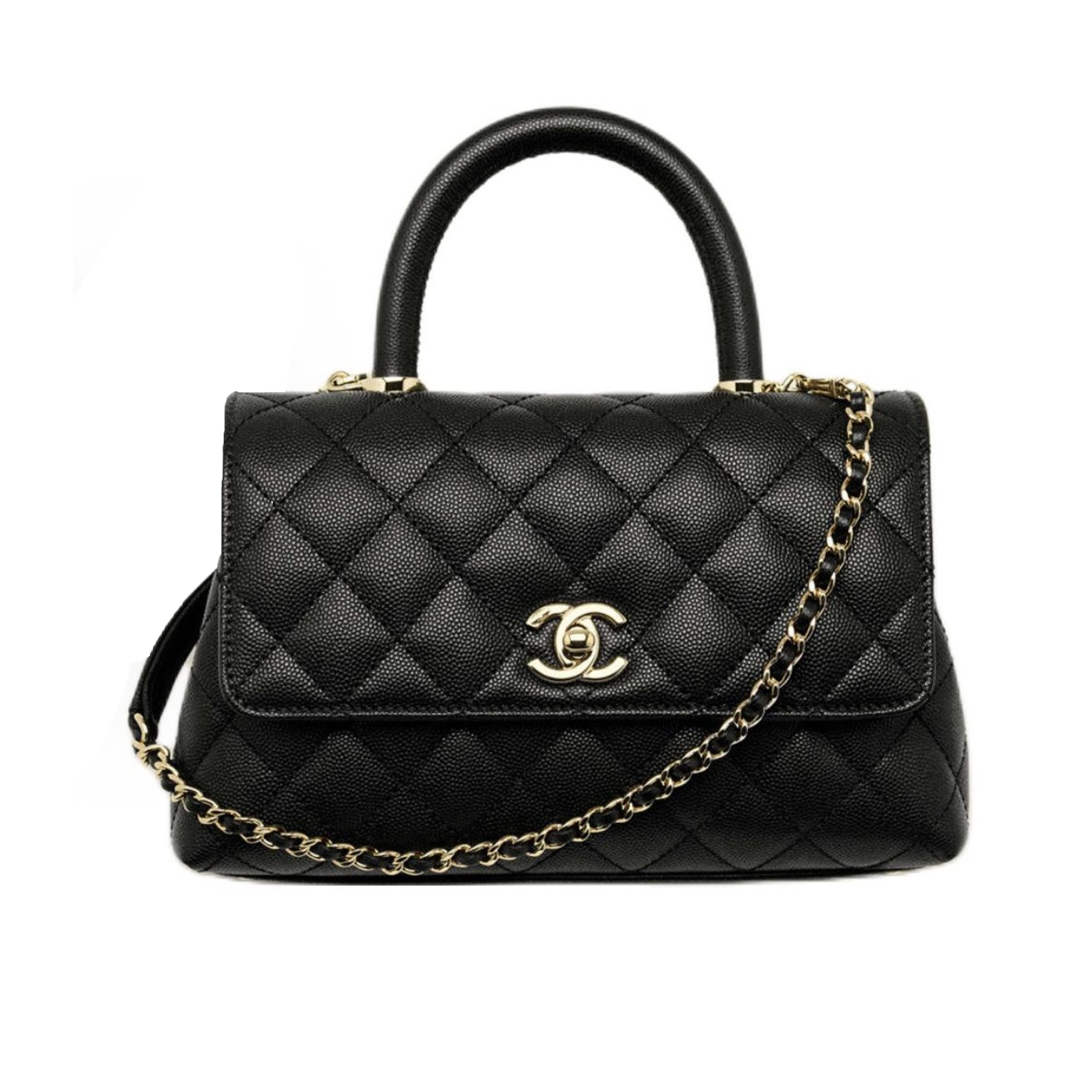 NIGO Chanel COCO Handle 16 Classic Logo Black Gold Leather Caviar Chain Shoulder Crossbody Mini Small Medium Women's Spring Summer Black Bag Bags #nigo81386