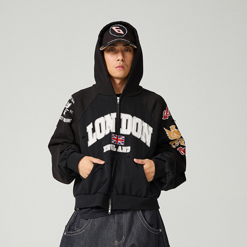 NIGO GRAILZ Men's Women's Zipper Doing Old Letter Print Double Pockets Solid Color Spring and Autumn Hooded Sweatshirt Ngvp #nigo1913