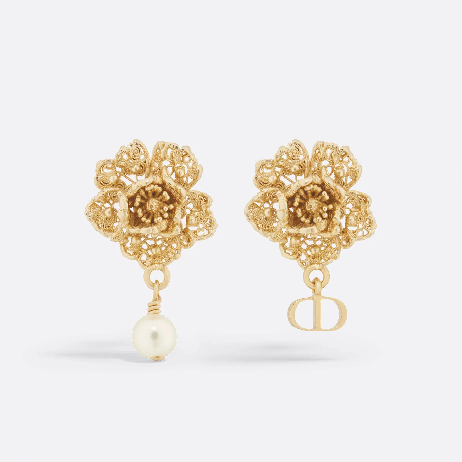 NIGO Jardin de Dior Women's Asymmetrical Drop Earring With Golden Flower Design Resin Pearls Jewelry Accessories #nigo77643