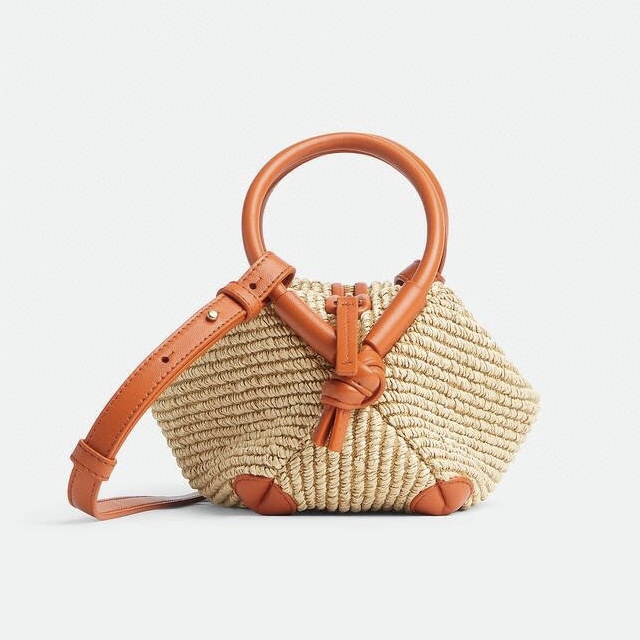 NIGO Bottega Veneta Loop Top Handle Women's Detachable Shoulder Strap Ring Handle Raffia And Leather Shoulder Bag Handbag Bags #nigo77634