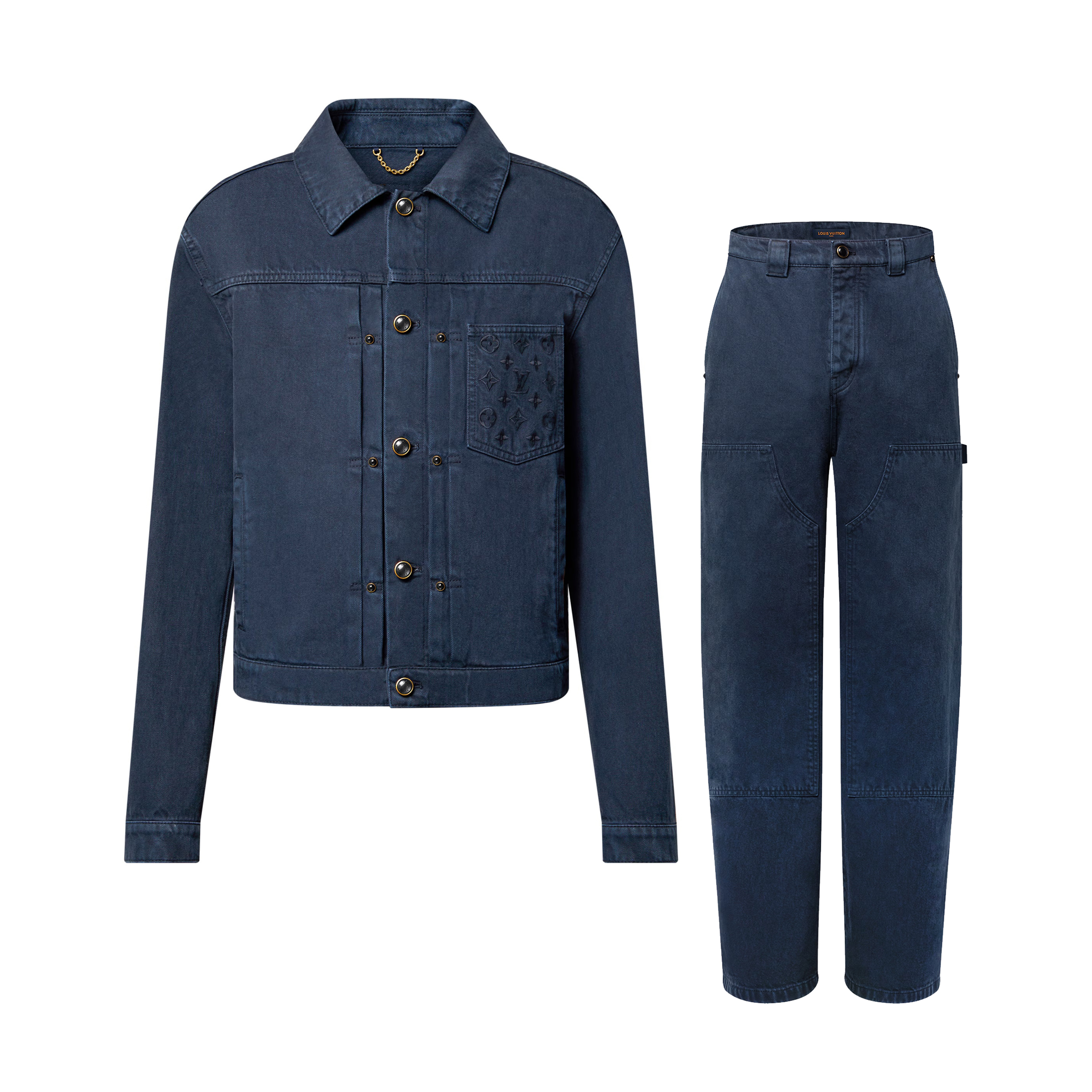 NIGO Louis Vuitton Men's Spring/Autumn Solid Colour Embroidered Letter Print Pocket Single-Breasted Long-Sleeved Denim Jacket and Casual Denim Trousers Pants Set Suit #nigo77632