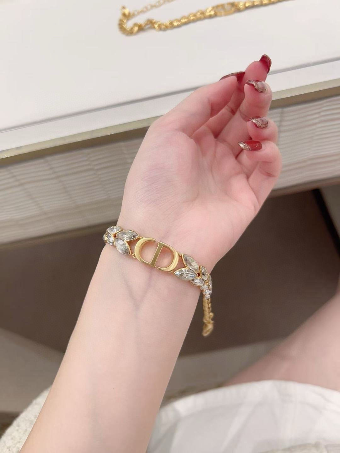 NIGO Dior 30 Montaigne Prestige Men's and Women's Couples' Crystal-Decorated Gold Bracelet Jewelry Accessories #nigo77647