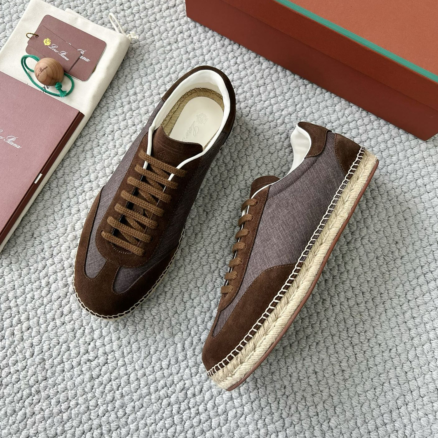 NIGO Loro Piana Men's Solid Colour Round Toe Suede and Canvas Low Top Lace-up Flat Shoes #nigo77651