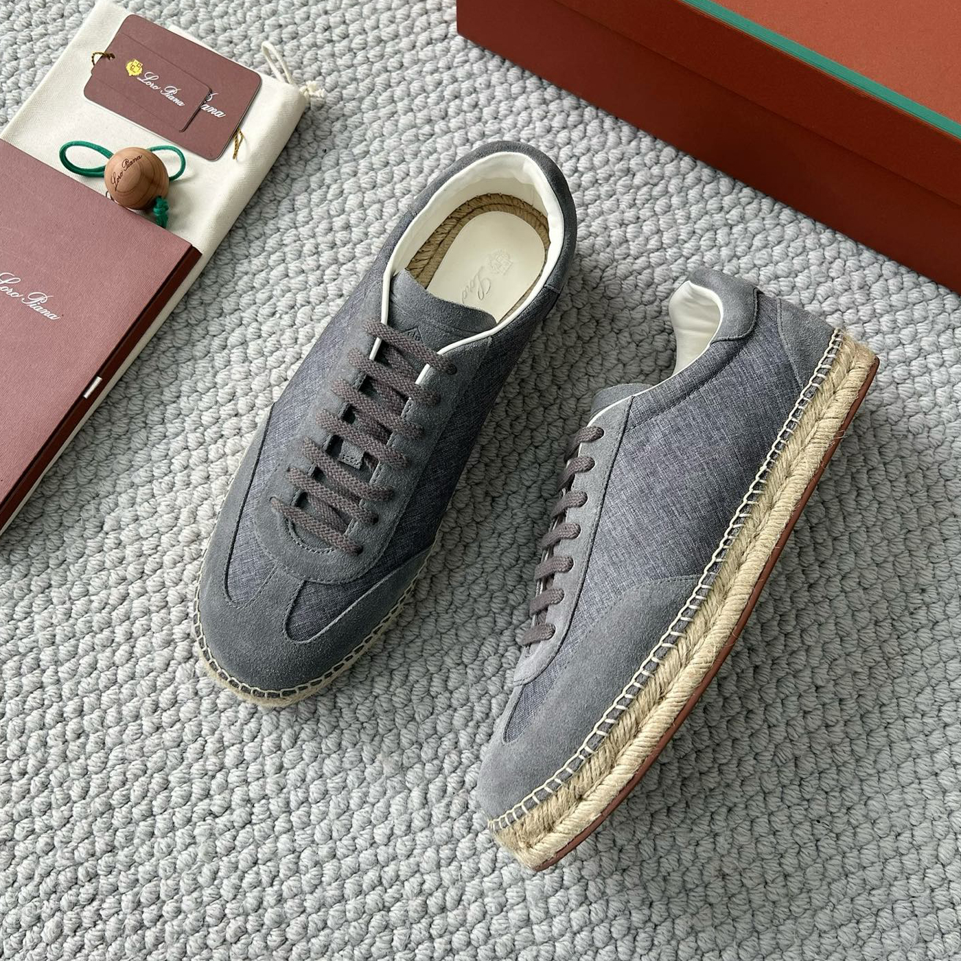 NIGO Loro Piana Men's Solid Colour Round Toe Suede and Canvas Low Top Lace-up Flat Shoes #nigo77651