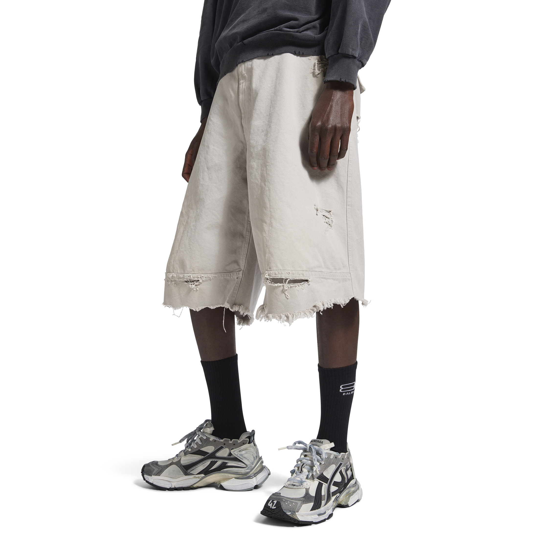 NIGO Balenciaga Workwear Shorts Men's Spring And Summer Cotton White Denim Shorts Fashion Trend Hole Casual Shorts Ngvp #nigo1876