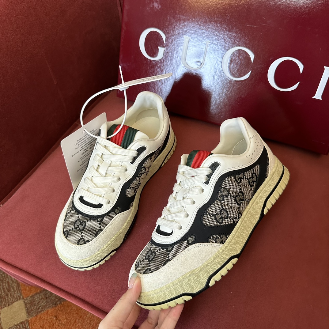 NIGO Gucci Re-Web Men's and Women's Alphabet Print Colorblock Leather Low Top Lace Up Casual Sneakers Shoes #nigo75827