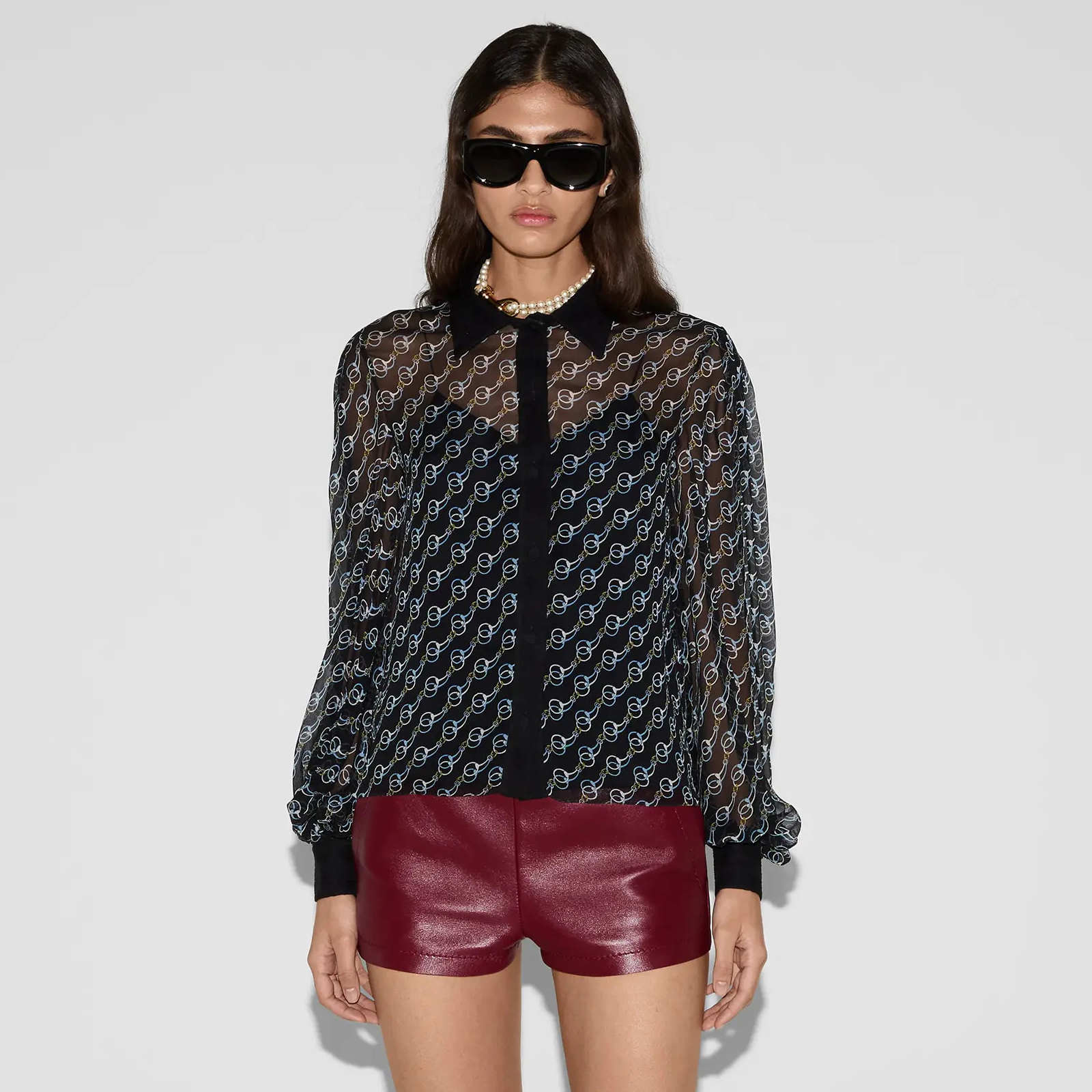 NIGO Gucci Women's Summer Solid Color Ring Buckle Printed Mulberry Silk Single-Breasted Long-Sleeved Shirt and Casual Skirt Set Suit #nigo77658