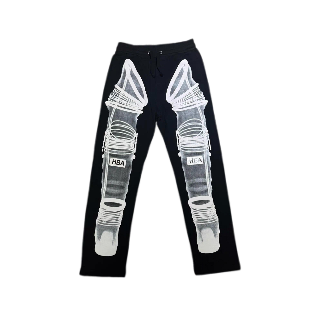 NIGO HOOD BY AIR Men's Spring And Autumn Bones See-through Black Printed Casual Sweatshirt Trousers High Street Trend Casual Drawstring Pants Ngvp #nigo1877