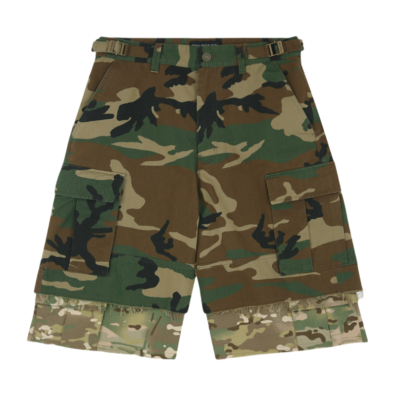 NIGO GRAILZ Project G/R Men's Summer Vintage Camouflage Layered Spliced Destruction Casual Pants Cotton Shorts Ngvp #nigo1918