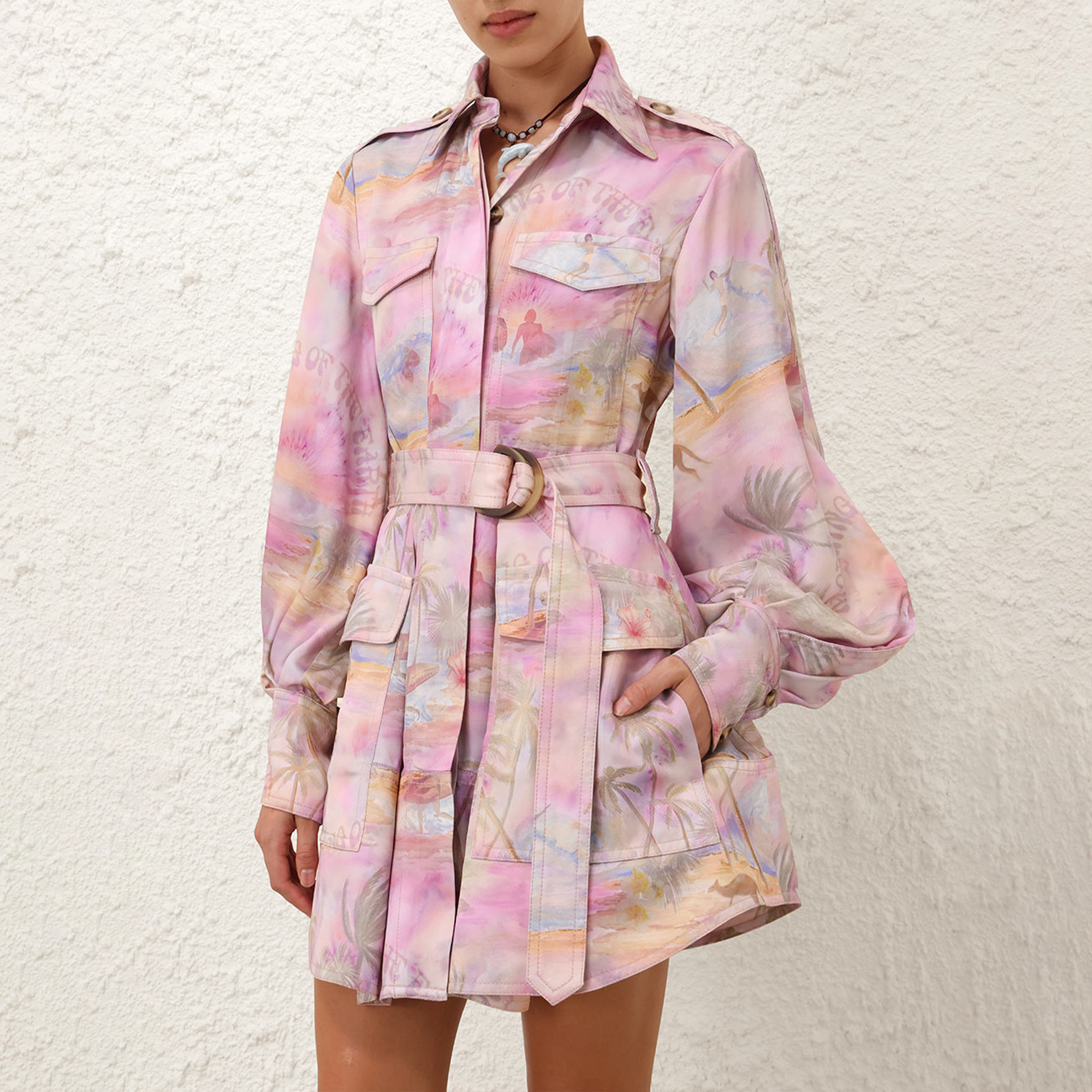 NIGO Zimmermann Dawning Cargo Mini Dress Women's Spring And Summer Temperament Elegant Button Belt Lapel Shirt Dress Fashion Modern Trend Long Sleeve Dresses Ngvp #nigo1883