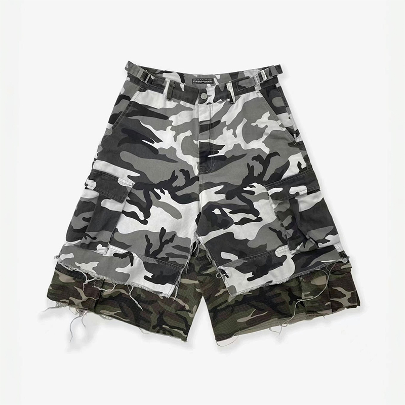 NIGO GRAILZ Project G/R Men's Summer Double Layer Camouflage Destruction Splicing Shorts Loose Do-Over Five Pants Ngvp #nigo1919