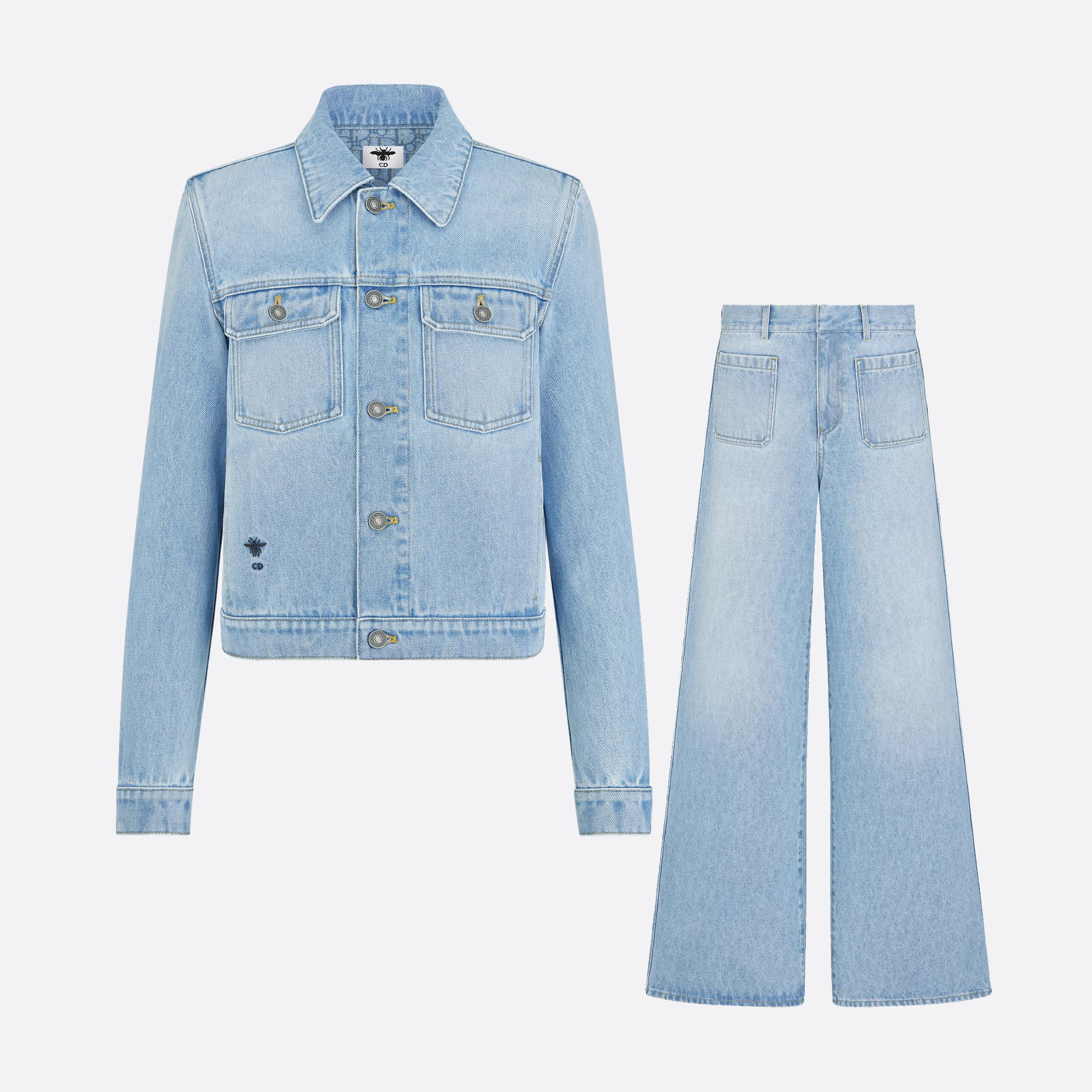 NIGO Dior Women's Spring/Autumn Solid Color Embroidered Bee Single-Breasted Long-Sleeved Denim Jacket and Flared Denim Pants Set Suit #nigo77672