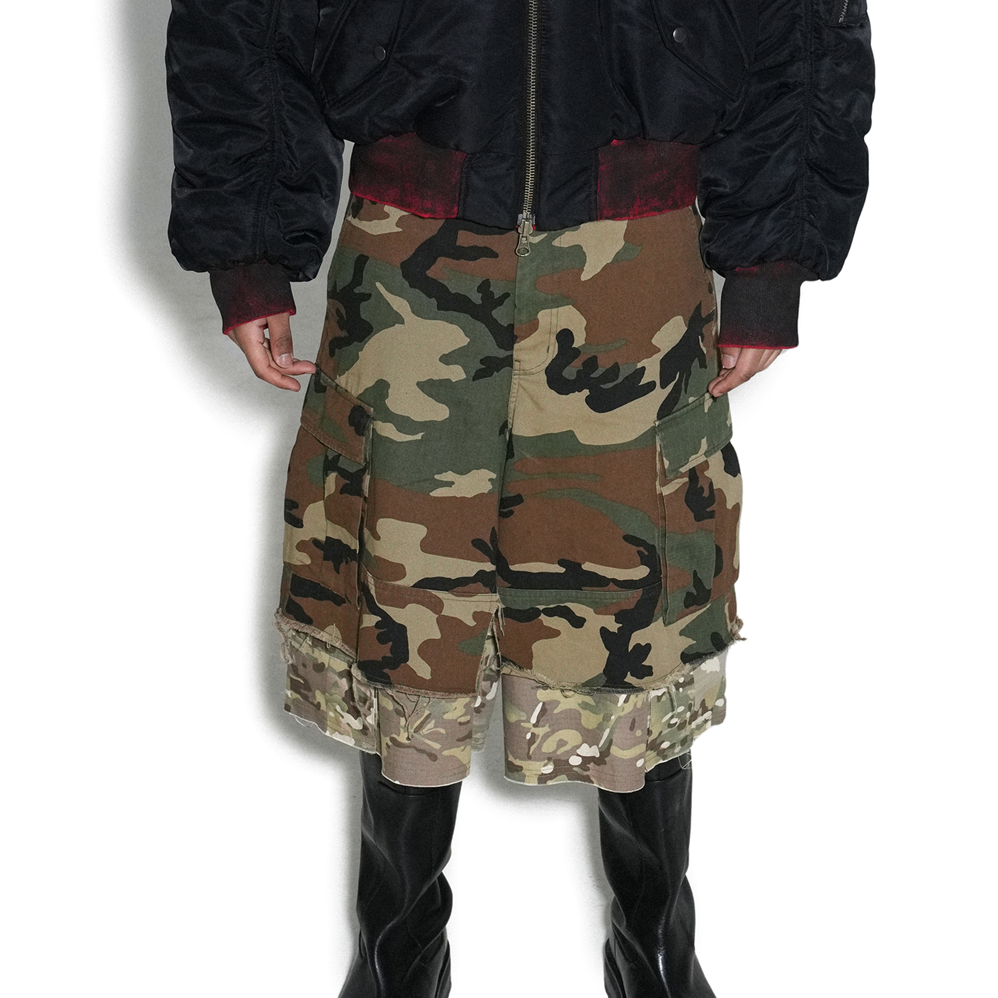 NIGO GRAILZ Project G/R Men's Summer Vintage Camouflage Layered Spliced Destruction Casual Pants Cotton Shorts Ngvp #nigo1918