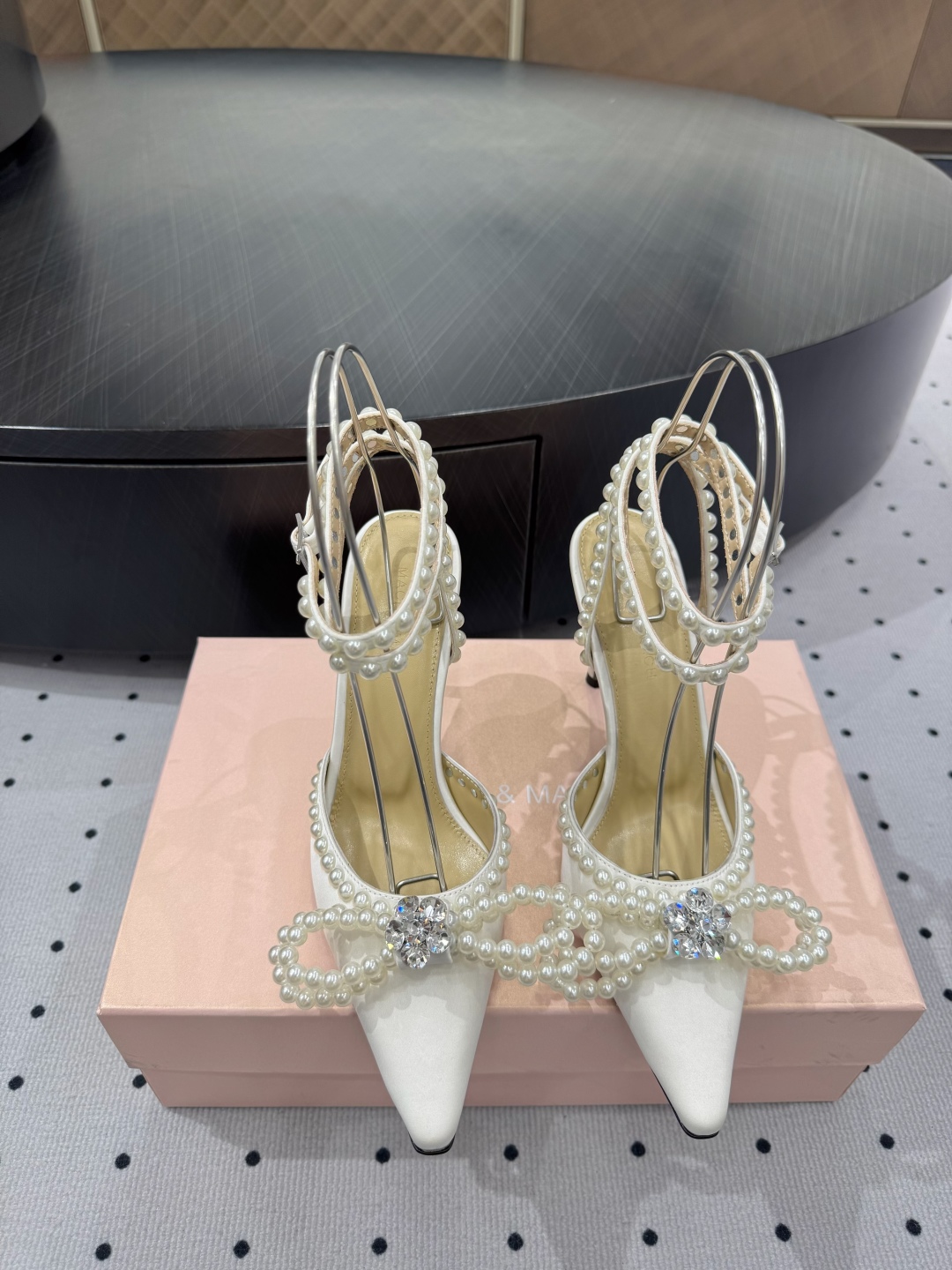 NIGO Mach & Mach Women's Spring, Summer And Autumn Pointed Toe Pearl Decorated Solid Color High Heels Fine Heeled 9cm Casual Sandals Shoes #nigo77674