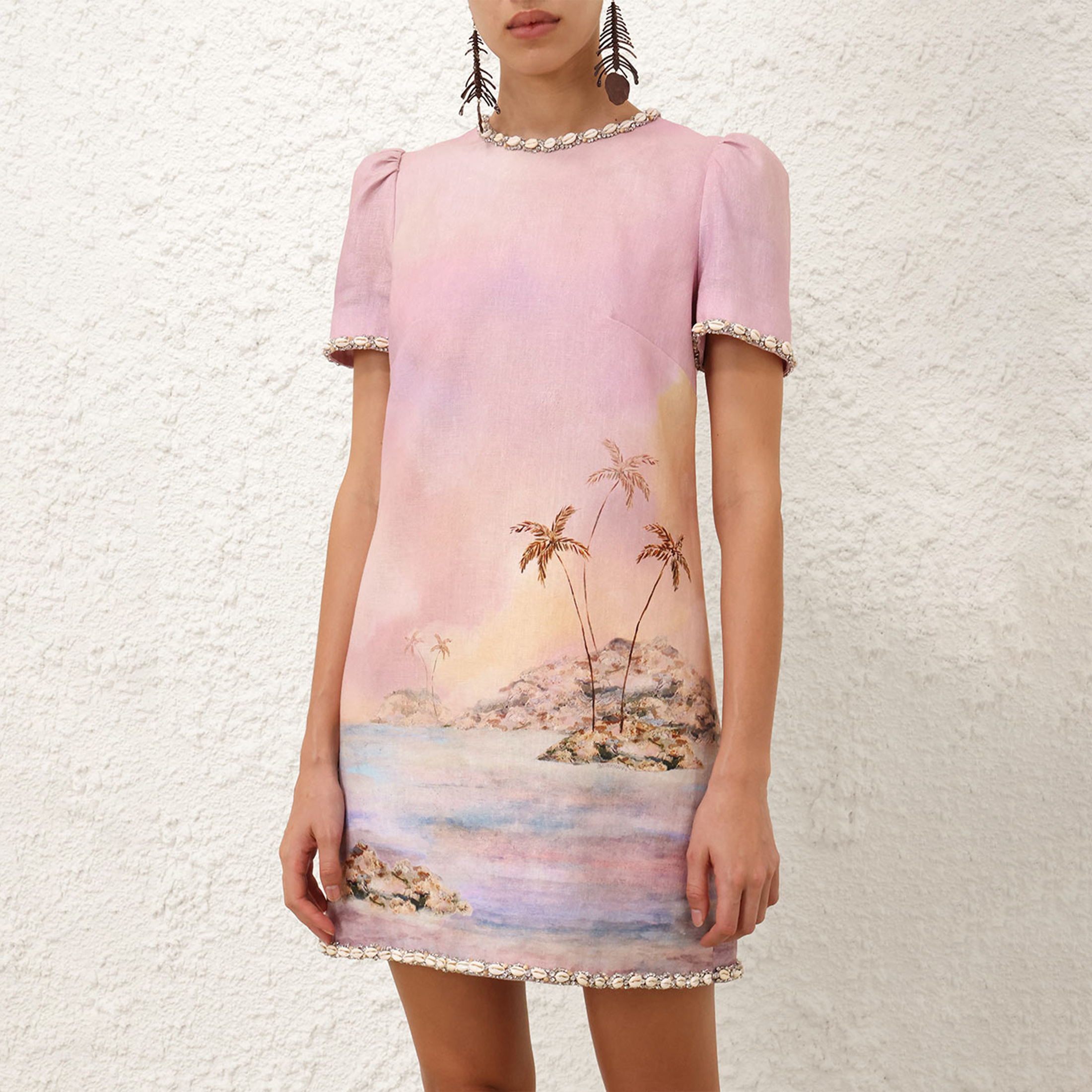 NIGO Zimmermann Dawning Embellished Mini Dress Women's Spring And Summer Temperament Elegant Cotton Linen Dress Fashion Modern Trend Short Sleeve Dresses Ngvp #nigo1879