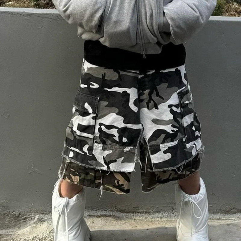 NIGO GRAILZ Project G/R Men's Summer Double Layer Camouflage Destruction Splicing Shorts Loose Do-Over Five Pants Ngvp #nigo1919