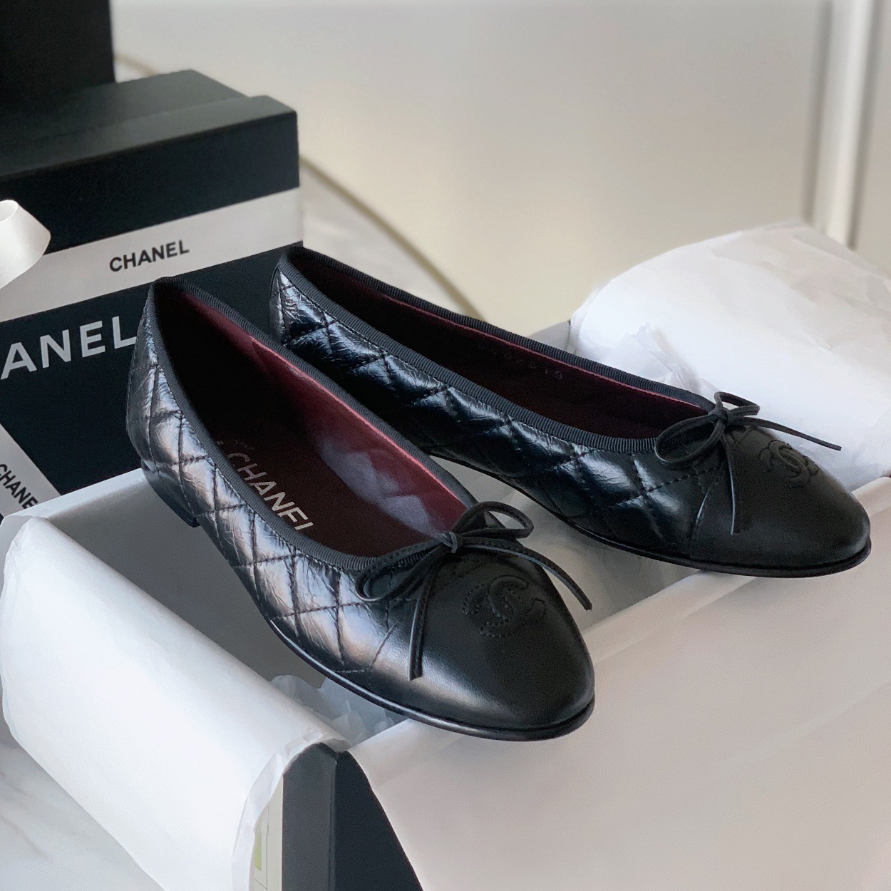 NIGO Chanel Women's Spring/Summer Solid Color Diamond Textured Leather Ballet Shoes #nigo77665