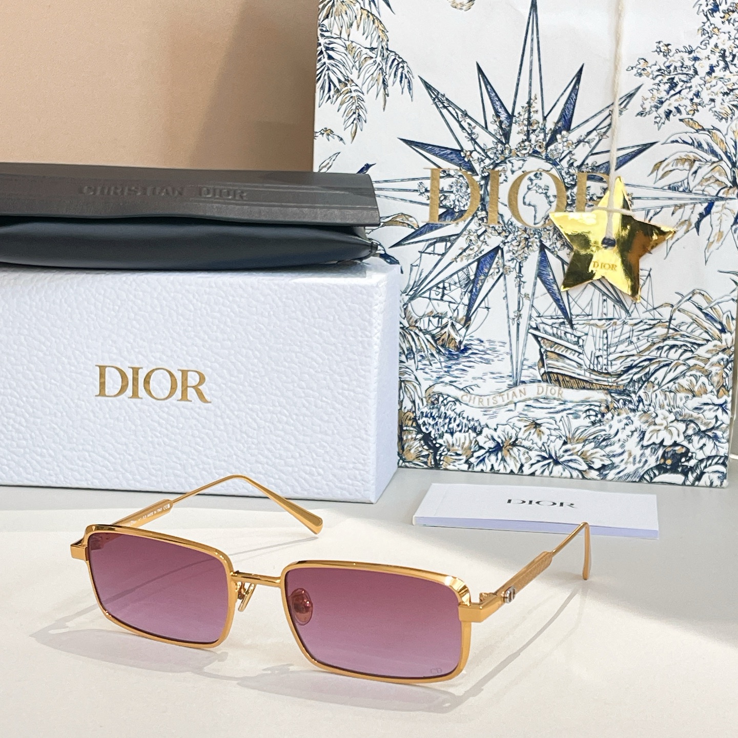 NIGO Dior Diorcannage S2u Sunglasses Women's Fashion Temperament Square Gold Silver Frame Elegant Glasses  Accessories #nigo81389