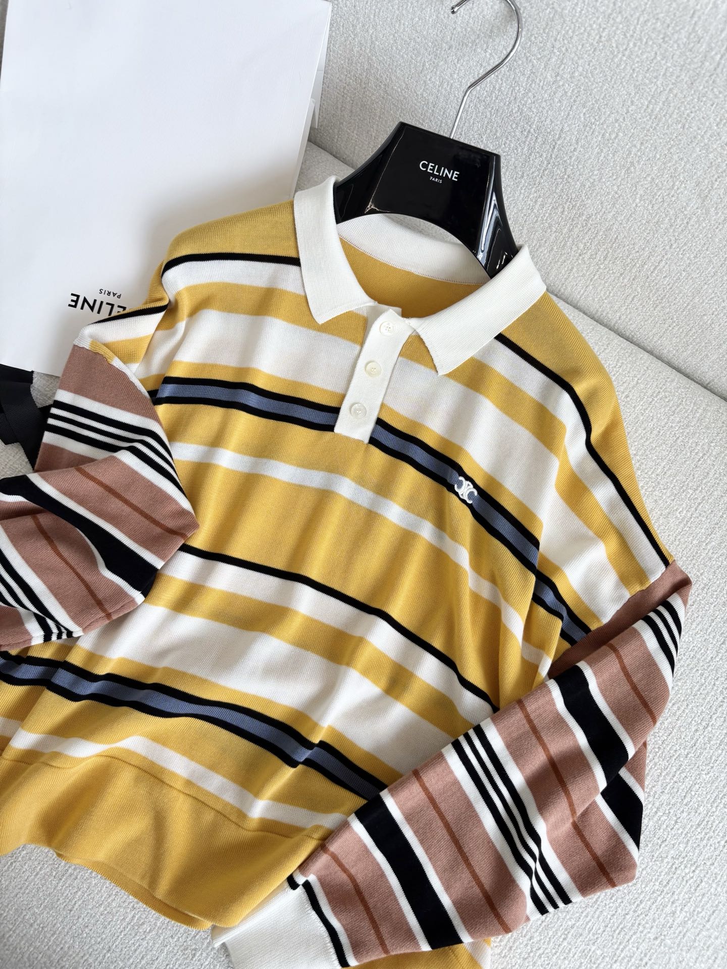 NIGO Celine Women's Spring/Summer Checkered Print Polo Neck Cotton Loose Fit Long Sleeve T-Shirt #nigo77683