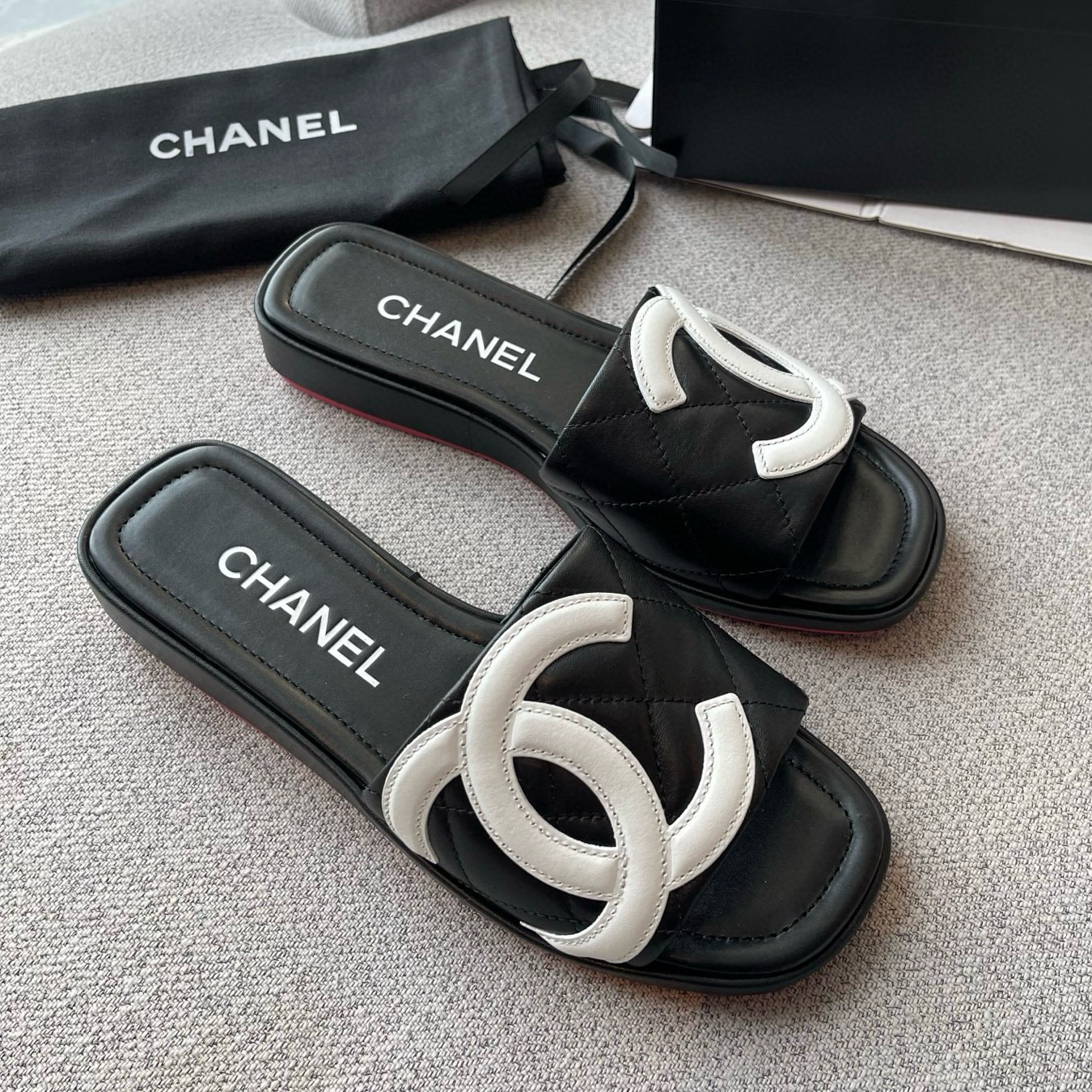 NIGO Chanel Women's Summer Double C Print Solid Color Leather Sandals Slippers Shoes #nigo77691
