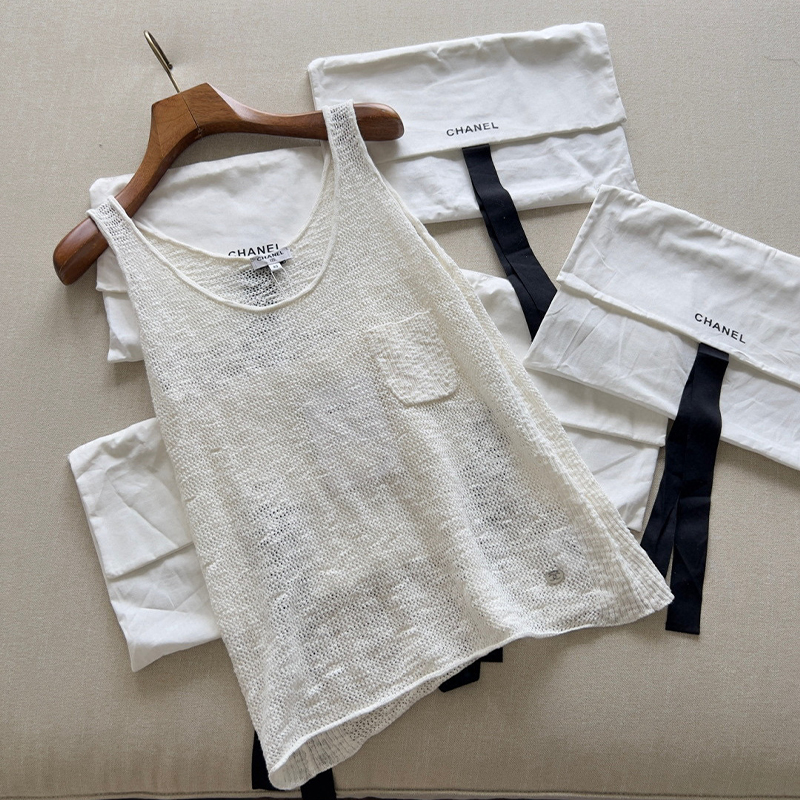 NIGO Chanel Women's Summer High Street Hollow Mesh Solid Color Round Neck Cotton Sleeveless Tank Top Vest Ngvp #nigo1923