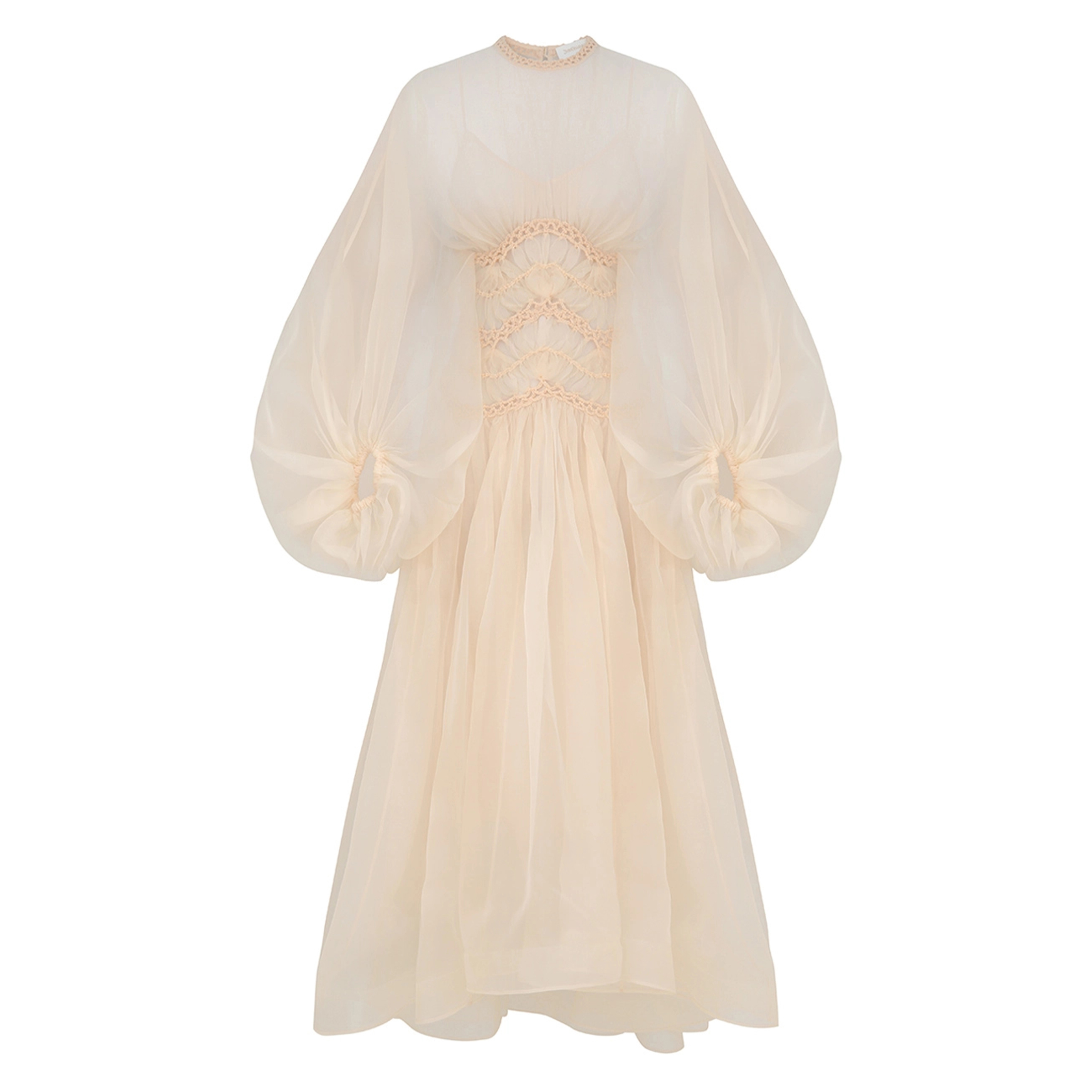 NIGO Zimmermann Illuminate Macrame Gown Women's Spring And Summer Tulle Transparent Bubble Sleeve Hand Crocheted Fashion Temperament Elegant Long Sleeve Dresses Ngvp #nigo1889
