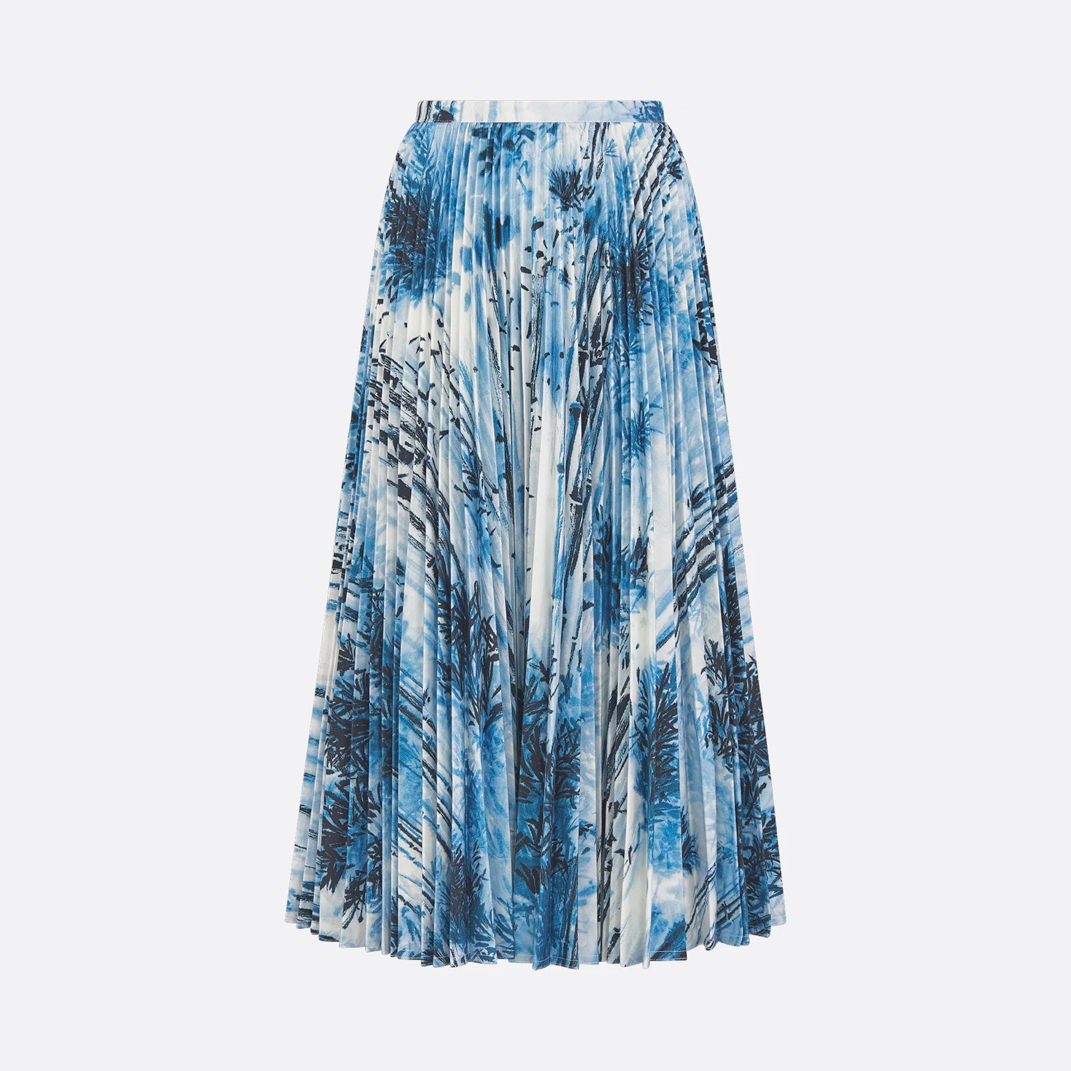 NIGO Dior Women's Spring And Summer Blue White Cotton  Pattern Printed Medium Long Pleated Skirt Temperament Elegant Fashion Half-body Skirt Ngvp #nigo1887