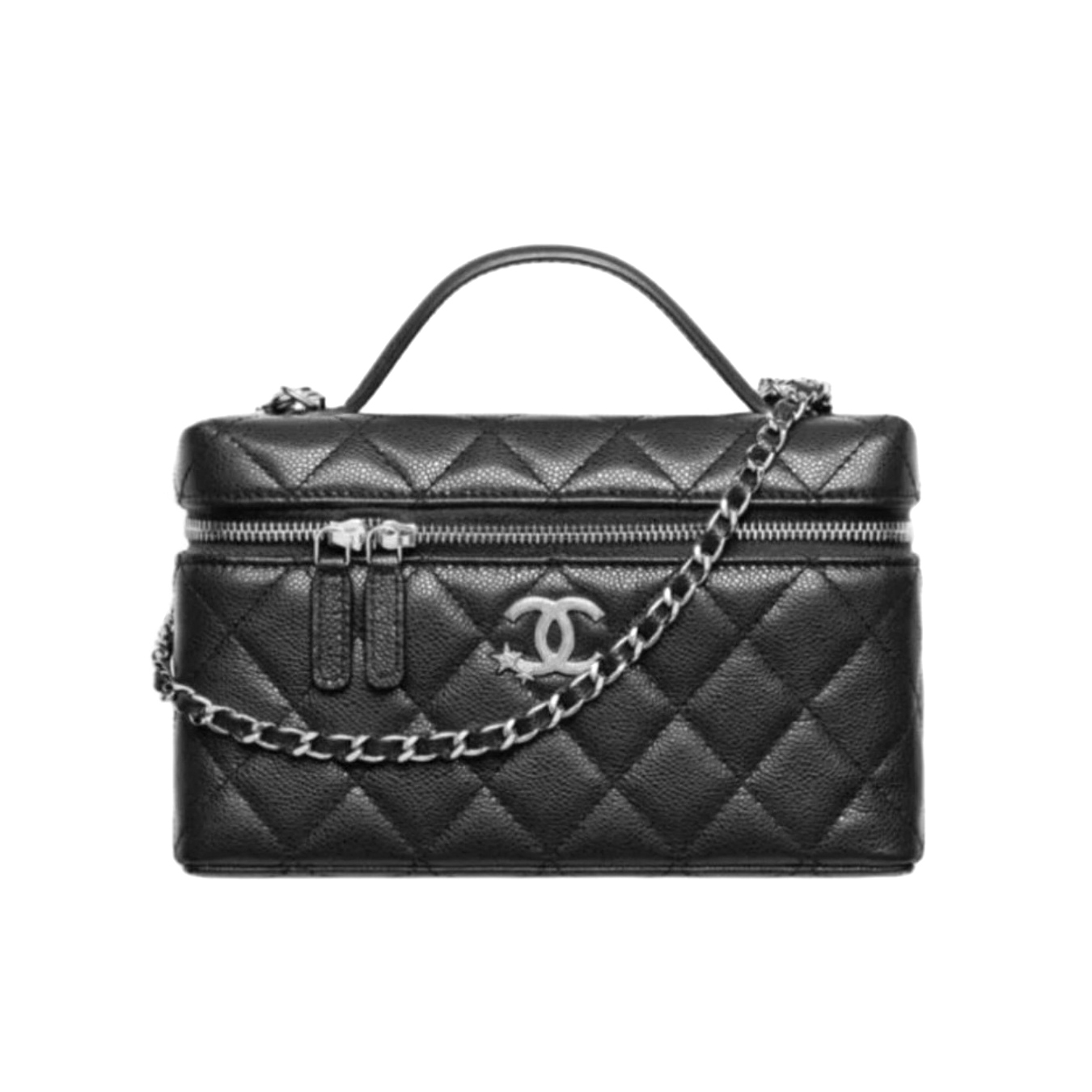 NIGO Chanel Women's Solid Color Rhinestone Star Logo Chain Calfskin Handbag Makeup Bag Bags #nigo77689