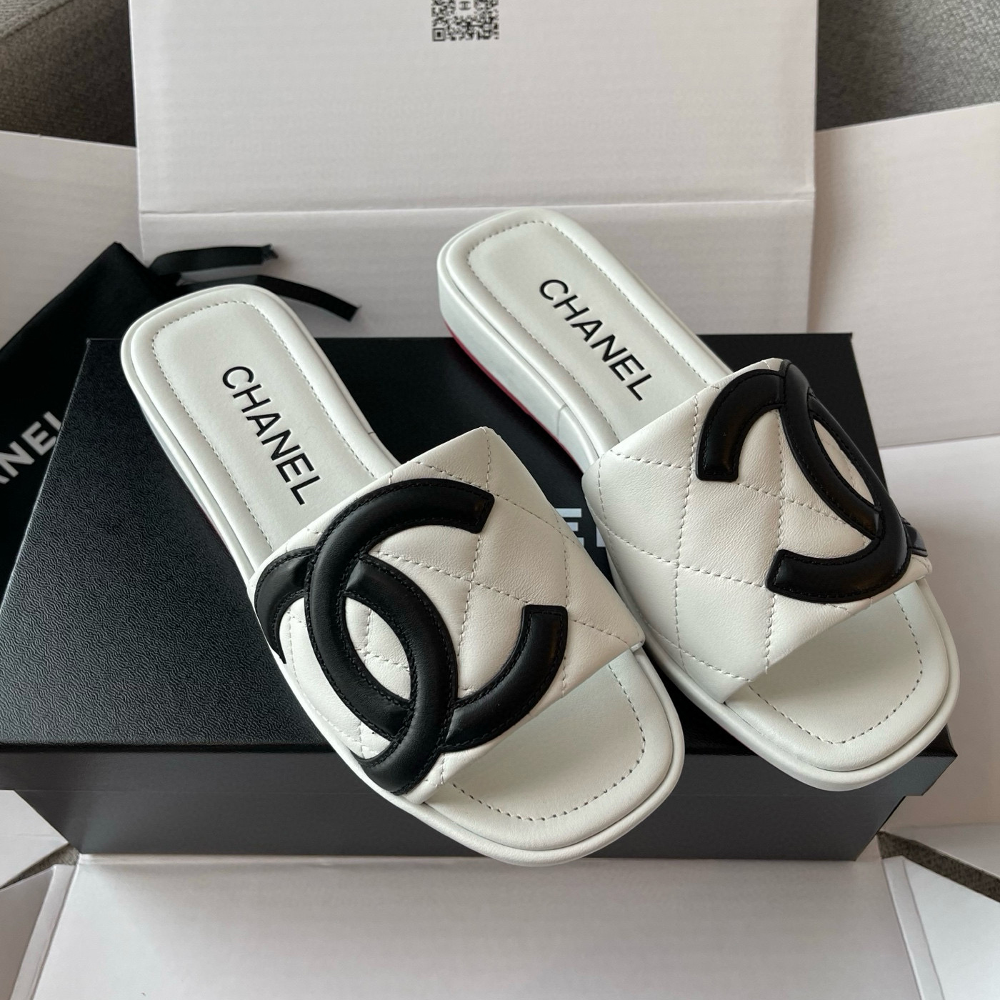 NIGO Chanel Women's Summer Double C Print Solid Color Leather Sandals Slippers Shoes #nigo77691