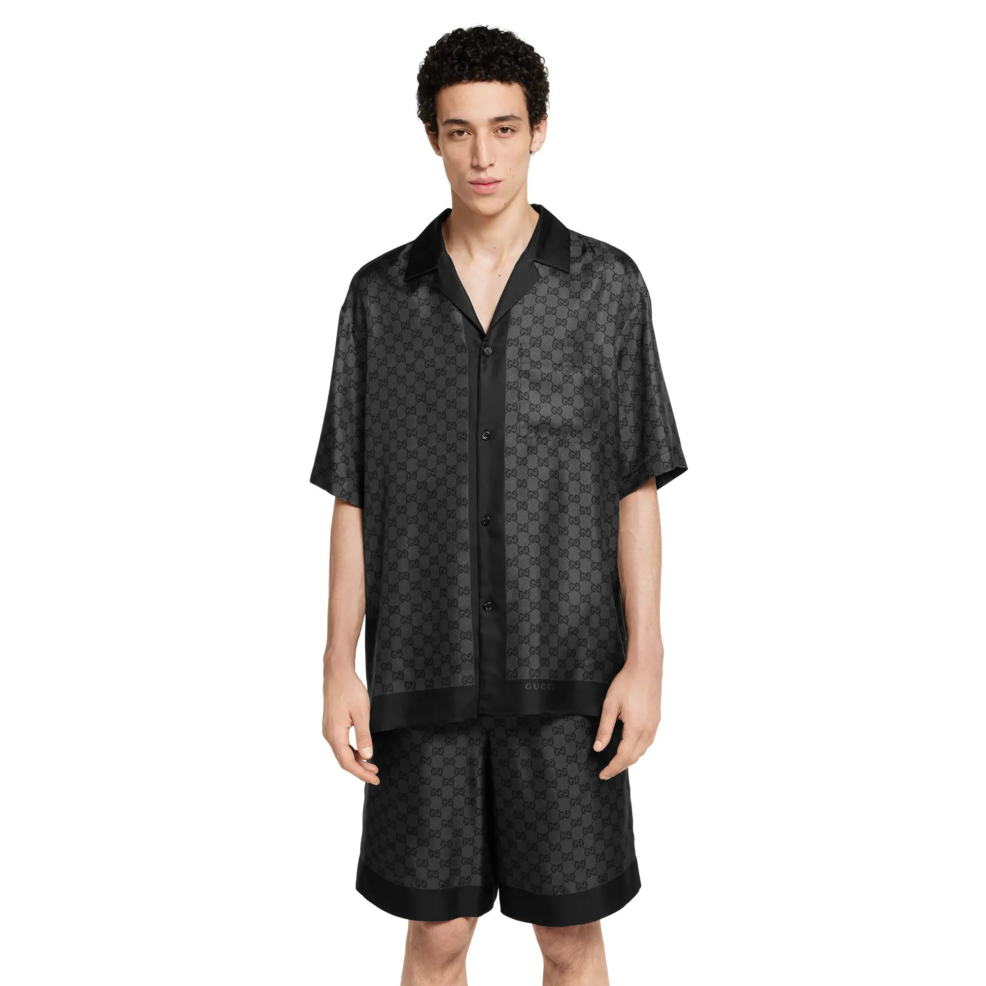 NIGO Gucci Men's Summer Dark Pattern Printed Single-breasted V-neck Short Sleeved Shirt And Casual Drawstring Shorts Set Suit #nigo77694