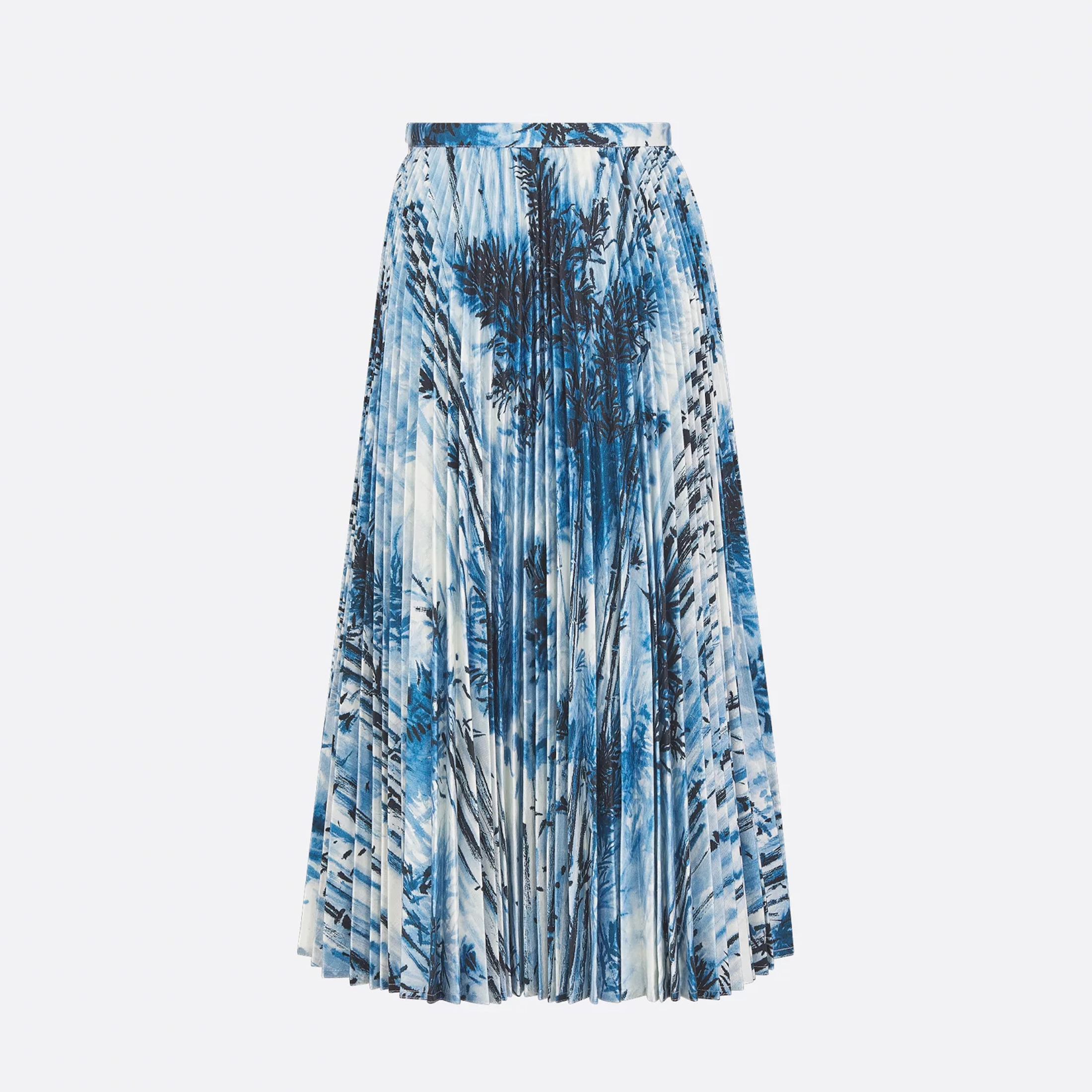NIGO Dior Women's Spring And Summer Blue White Cotton  Pattern Printed Medium Long Pleated Skirt Temperament Elegant Fashion Half-body Skirt Ngvp #nigo1887