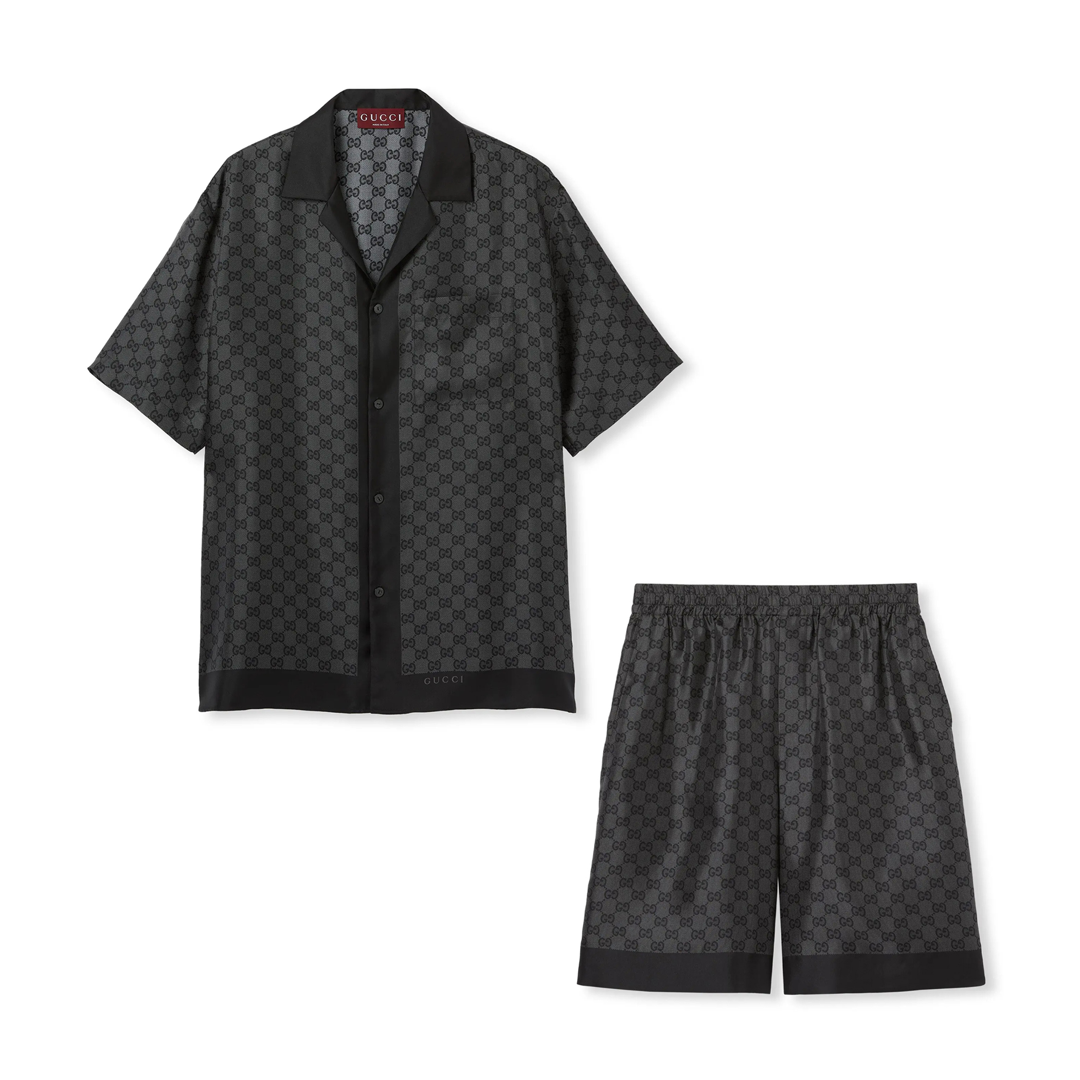 NIGO Gucci Men's Summer Dark Pattern Printed Single-breasted V-neck Short Sleeved Shirt And Casual Drawstring Shorts Set Suit #nigo77694