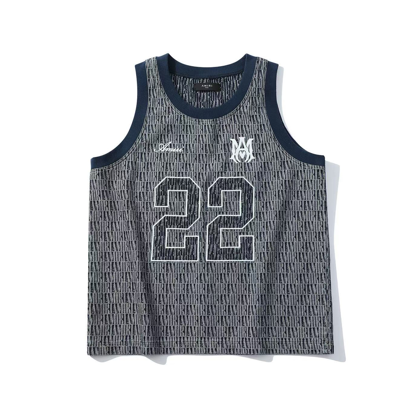 NIGO Amiri Men's Summer Blue Denim Jacquard Fabric Crew Neck Sleeveless T-Shirt #nigo77699