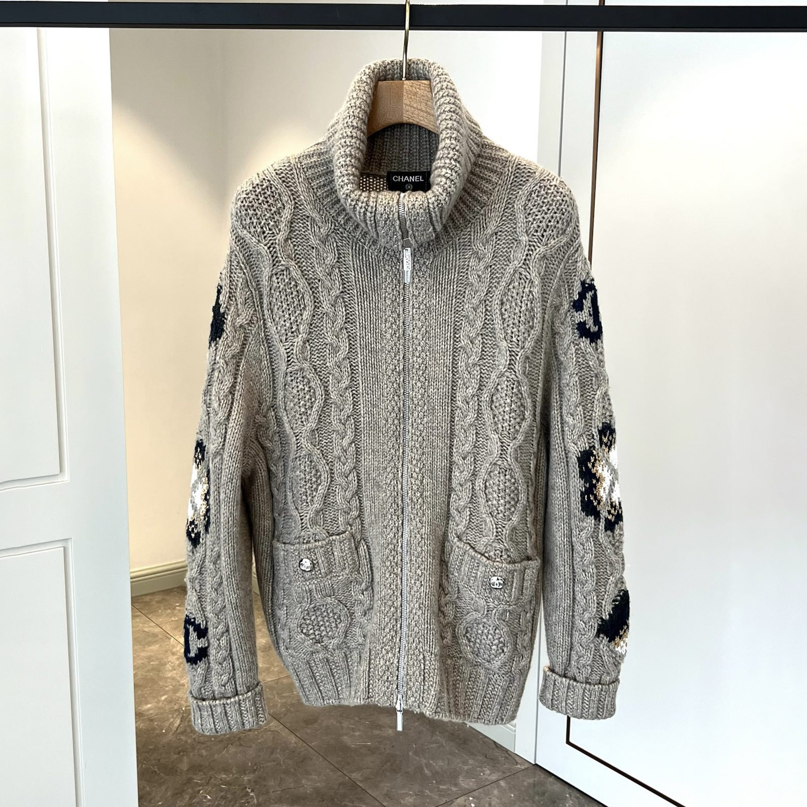 NIGO Chanel Women's Autumn/Winter Solid Color Wool Knitted Zipper High Neck Long Sleeve Coat Jacket #nigo77718