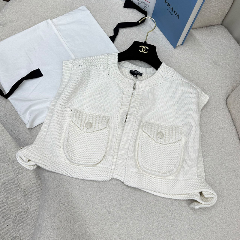 NIGO Chanel Women's Spring Summer Autumn High Street Round Neck Single Breasted Solid Color Short Cotton Blend Pocket Tank Top Vest Ngvp #nigo1931