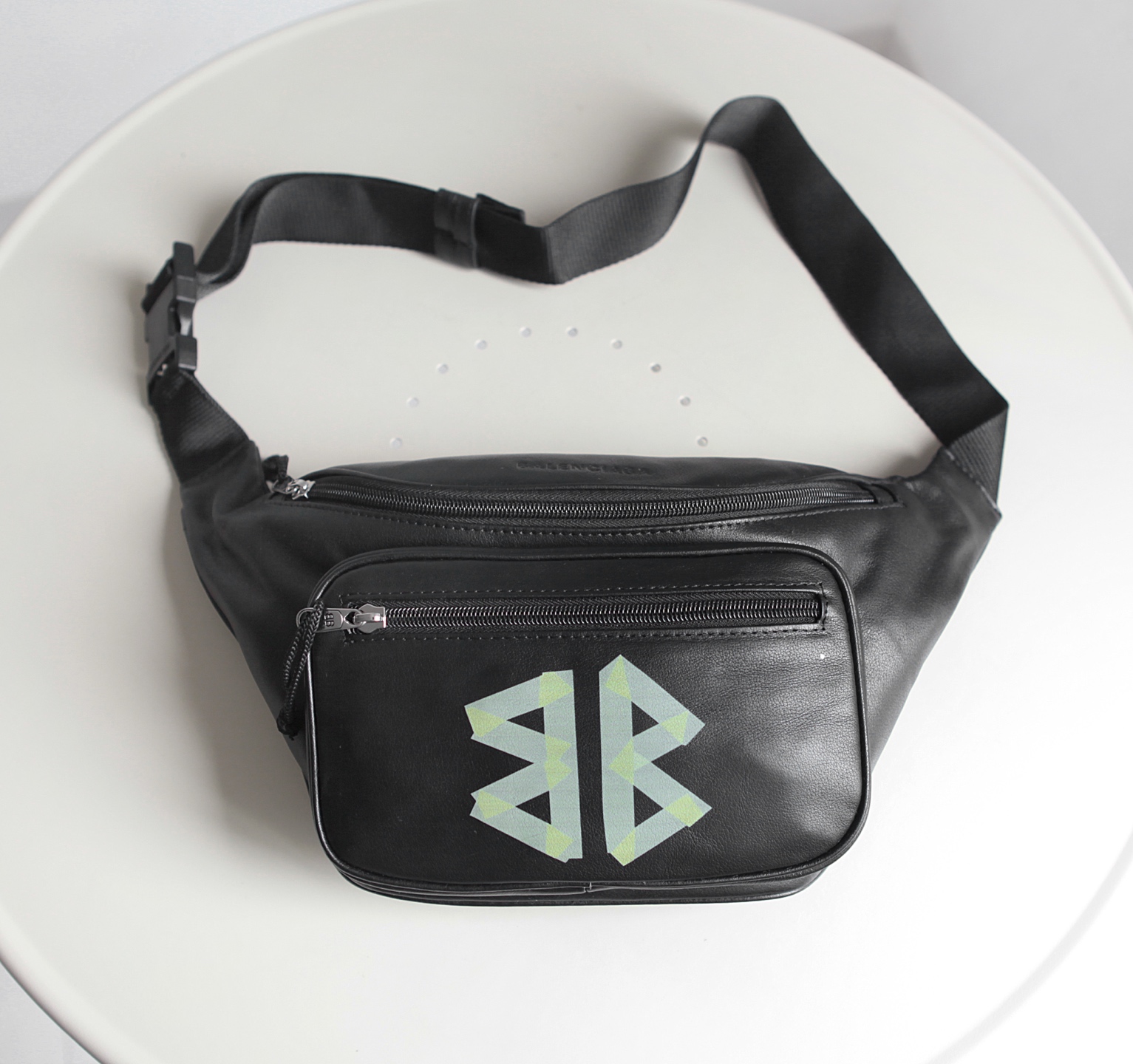 NIGO Balenciaga Explorer Men's Letter Print Zipper Closure Black Grained Cowhide Leather Single Shoulder Crossbody Belt Bag Bags #nigo77711